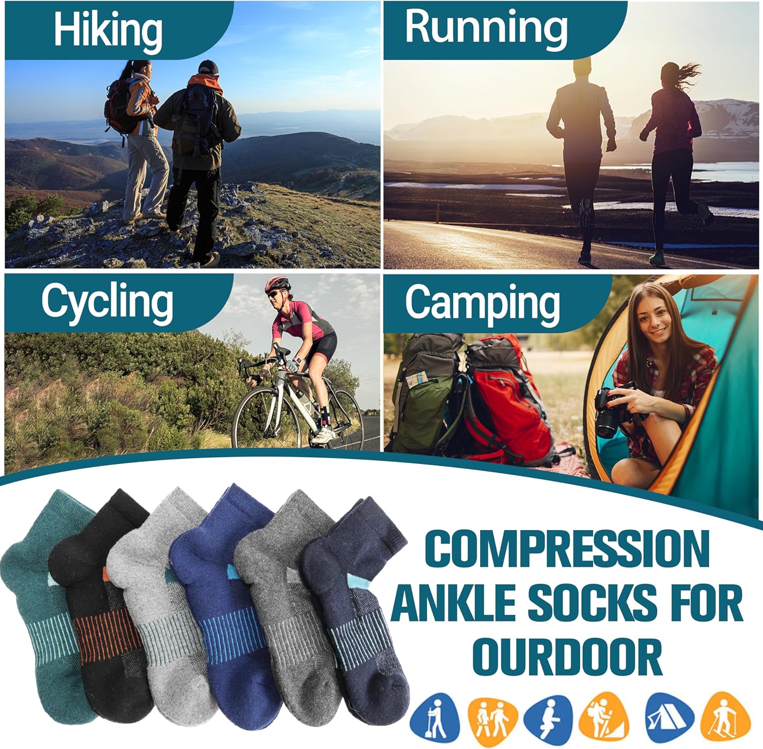 Thumbnail 6 de 6 Pairs Merino Wool Ankle Socks