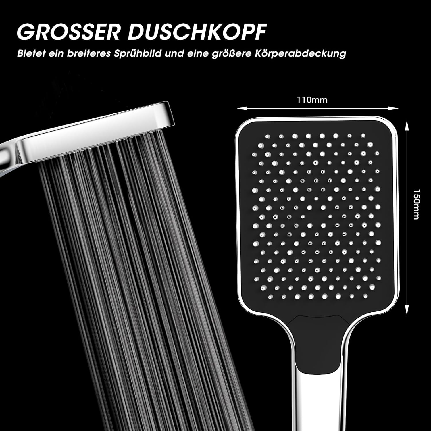 Thumbnail 1 de FASDUNT Duschkopf mit Schlauch 2 m – Hochdruck-Regendusche mit 9,5 l/min Durchflussbegrenzer und 3 Strahlarten