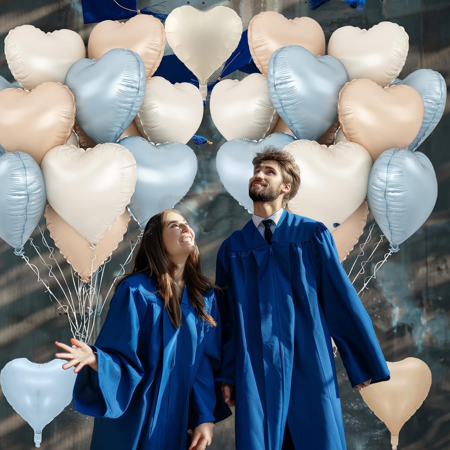 Thumbnail 6 de Blue Cream Heart Foil Balloons, 12Pcs 18-Inch Heart Shaped Mylar Balloons for Boho Birthdays, Baby Shower, Wedding