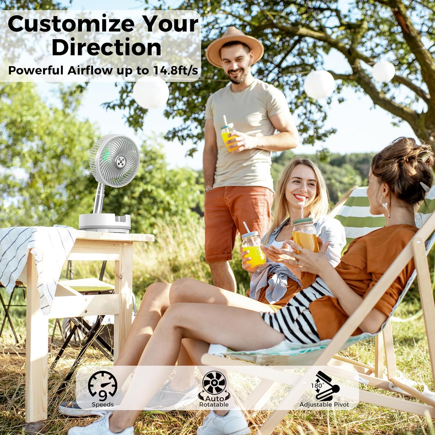Thumbnail 1 de Portable Travel Fan with 112H Run, 9 Speeds & Remote—Foldable Oscillating USB-C Rechargeable Fan for Travel