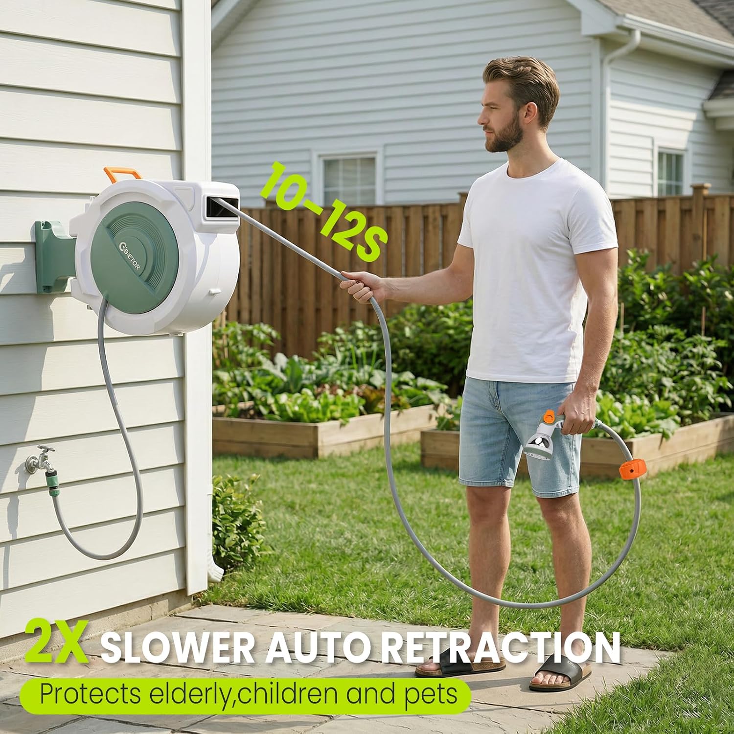 Thumbnail 4 de Bietor Retractable Garden Hose Reel – 45m Reach, 180° Swivel, 10-Pattern Nozzle