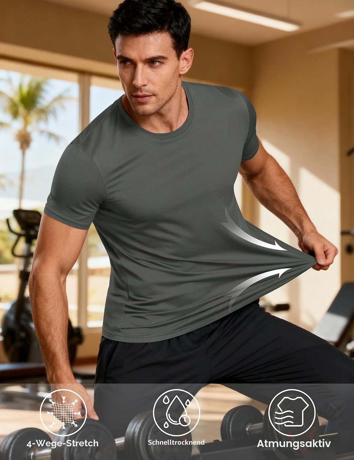 Detalle 2 de KEFITEVD UV-Shirt Herren Sportshirt Kurzarm – schnelltrocknend, atmungsaktiv (UPF 50+) für Lauf- & Outdoor-Sport