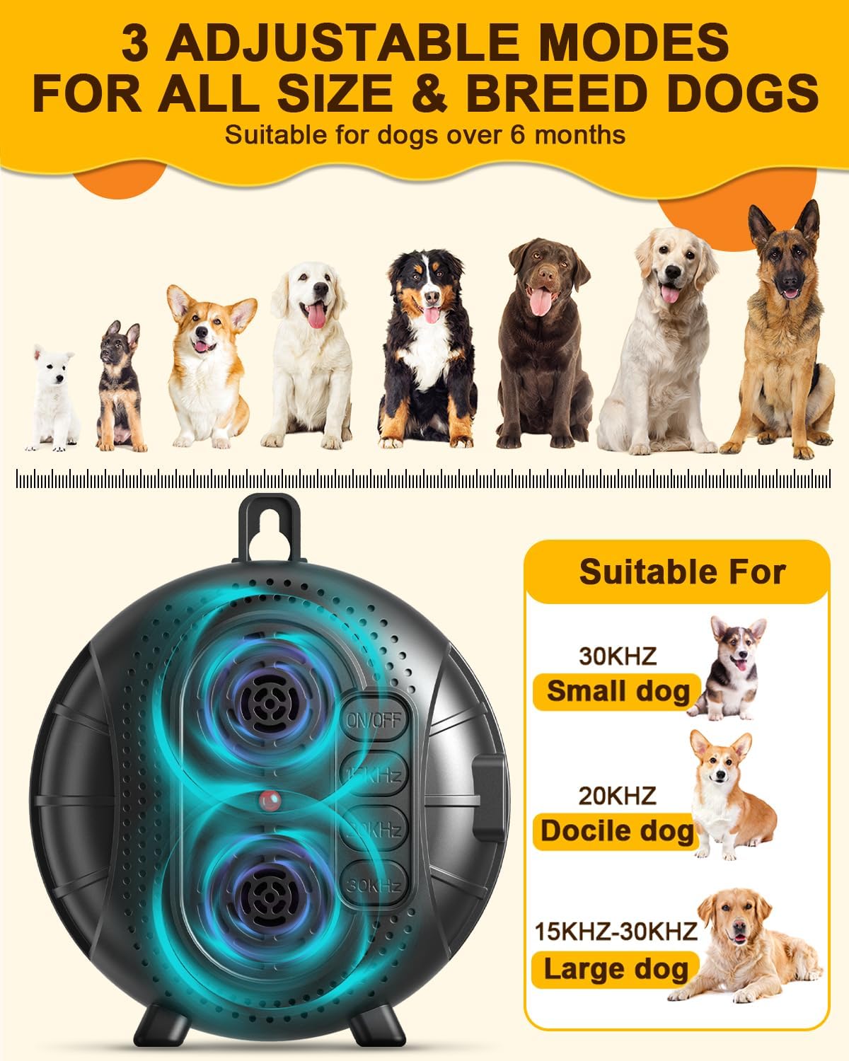 Thumbnail 1 de Anti Barking Device for Dogs with 3 Modes – Rechargeable Ultrasonic Bark Stopper, 33ft Range
