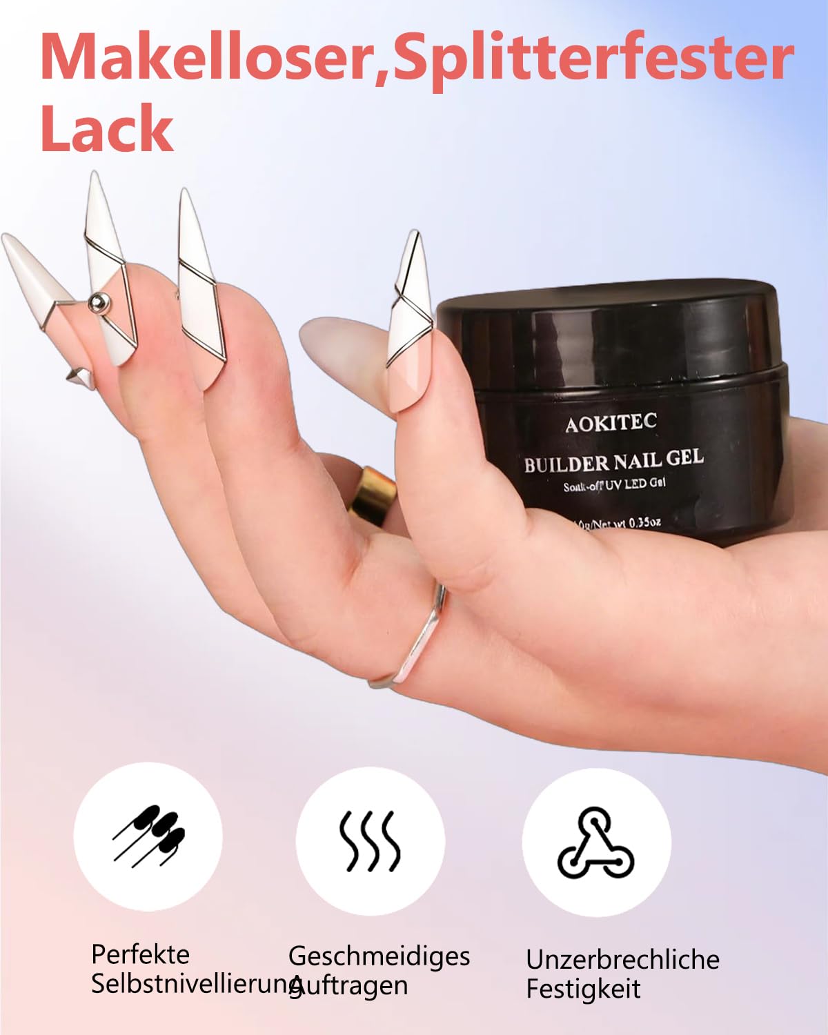 Thumbnail 6 de Aokitec Aufbaugel-Set für Gelnägel (No File & Self-Glättend) – UV-Gel in Nude und Weiß