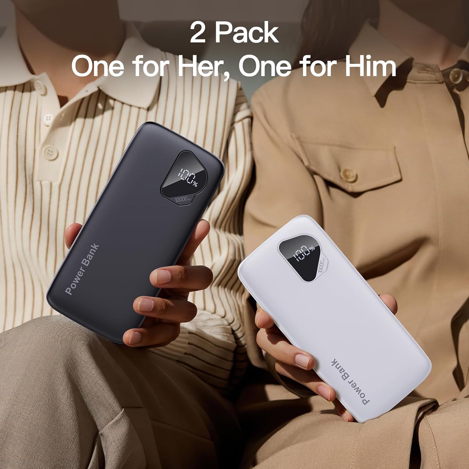 Detalle 2 de FancyBean M7 2-Pack Portable Charger, 10,000mAh, Built-In Cables