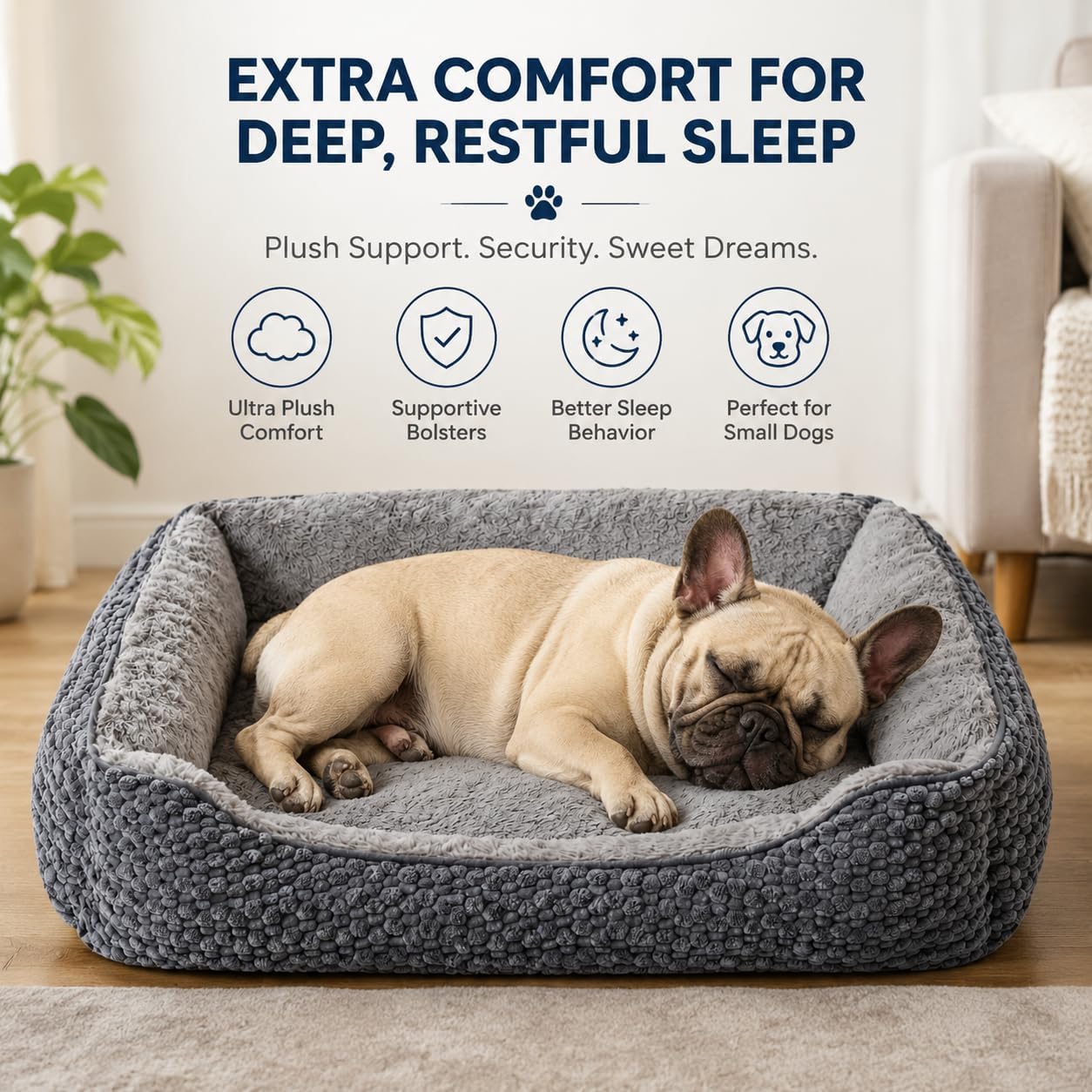 Thumbnail 6 de Oveppy Medium Dog Bed (64x54x21cm) – washable, super soft rectangle bed with raised edge