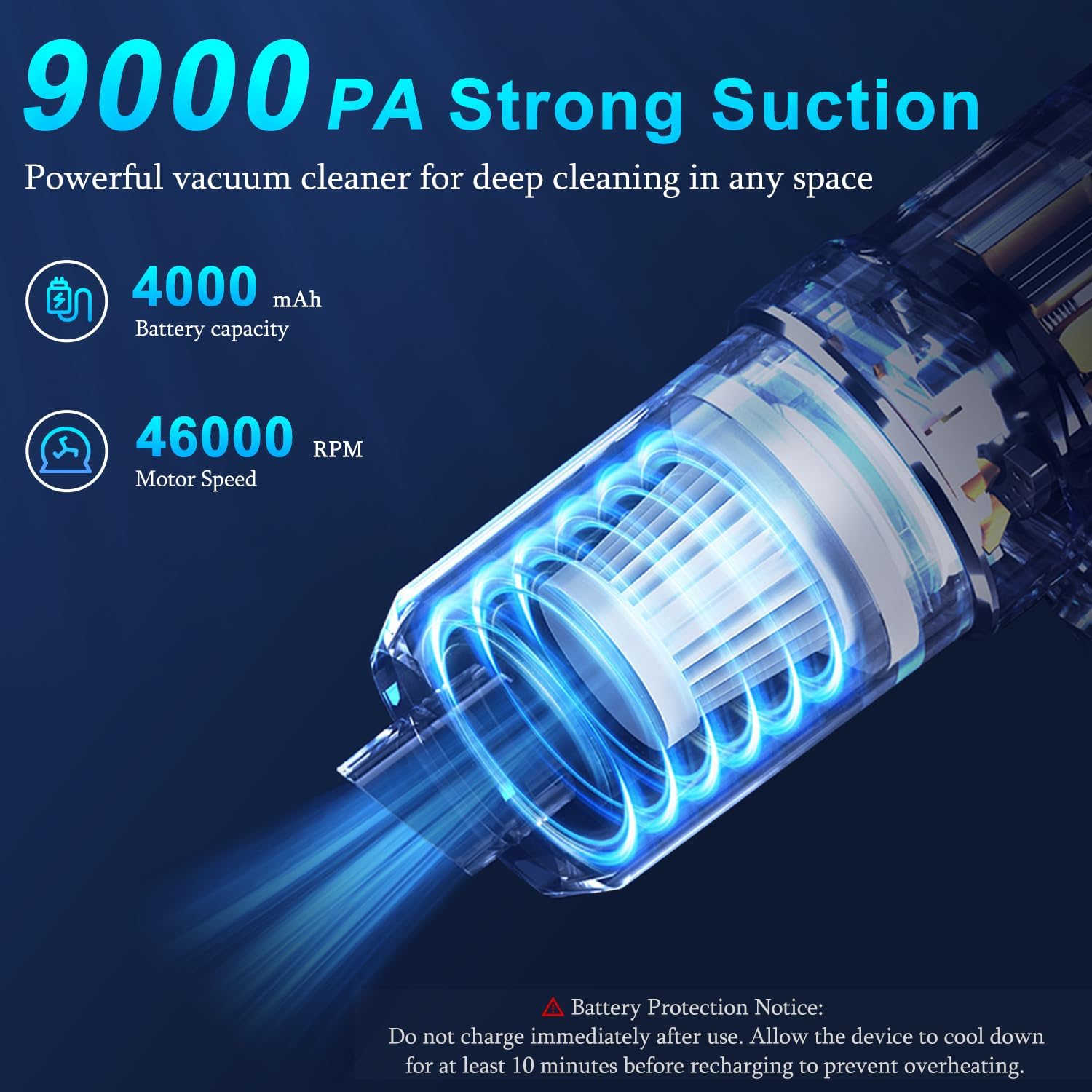 Detalle de KMM Handheld Car Vacuum 9000 Pa with LED light