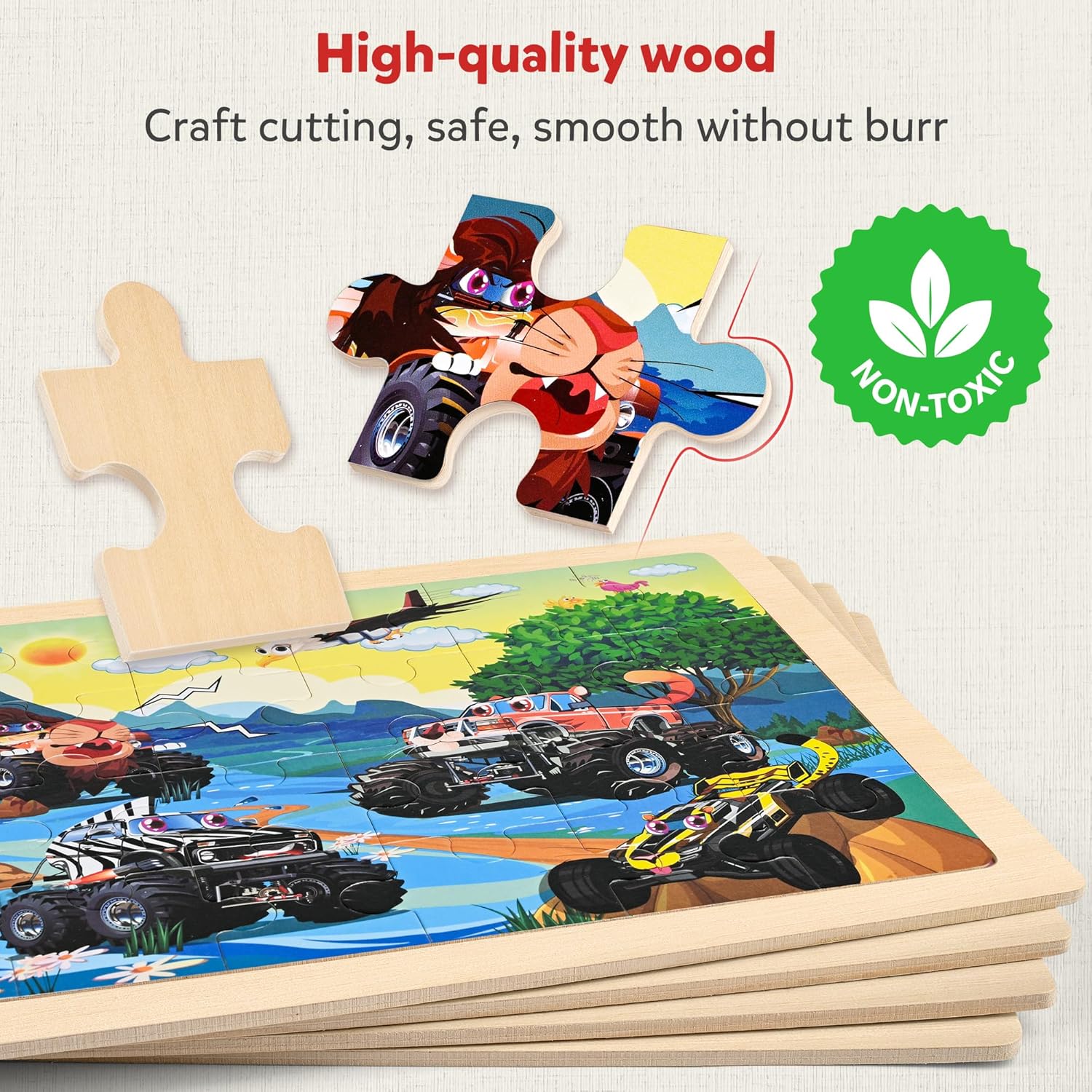 Detalle 2 de SYNARRY Large Wooden Monster Truck Puzzle 11.8x8.8 in