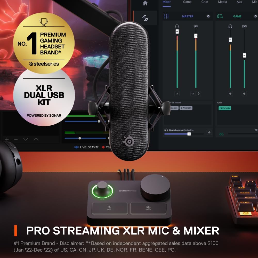 Thumbnail 1 de SteelSeries Alias Pro Kit: XLR Microphone + Streaming Mixer for Games, Broadcasts, and Podcasts