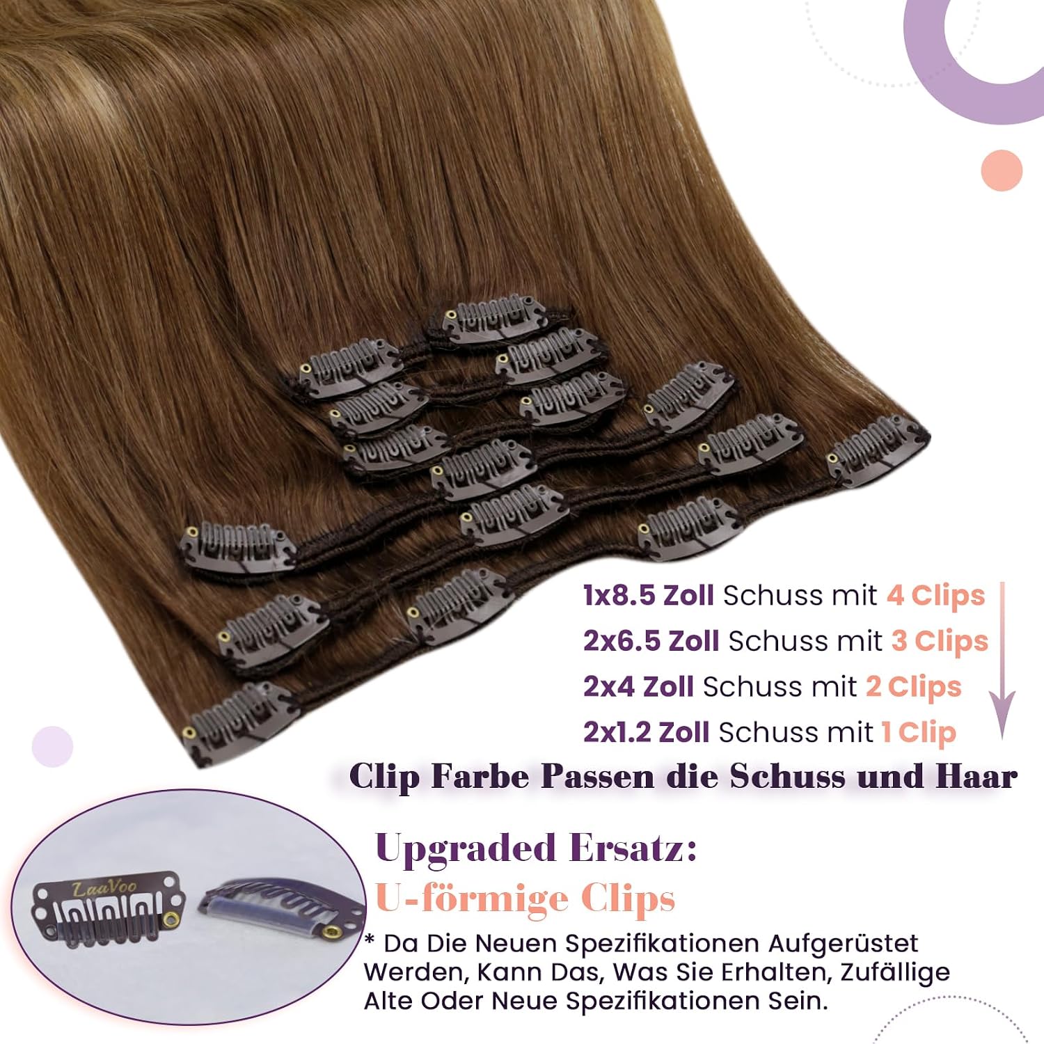 Thumbnail 1 de LaaVoo Echthaar Extensions Clip – Aschiges Hellbraun, 7 Stück, 40 cm, 105 g