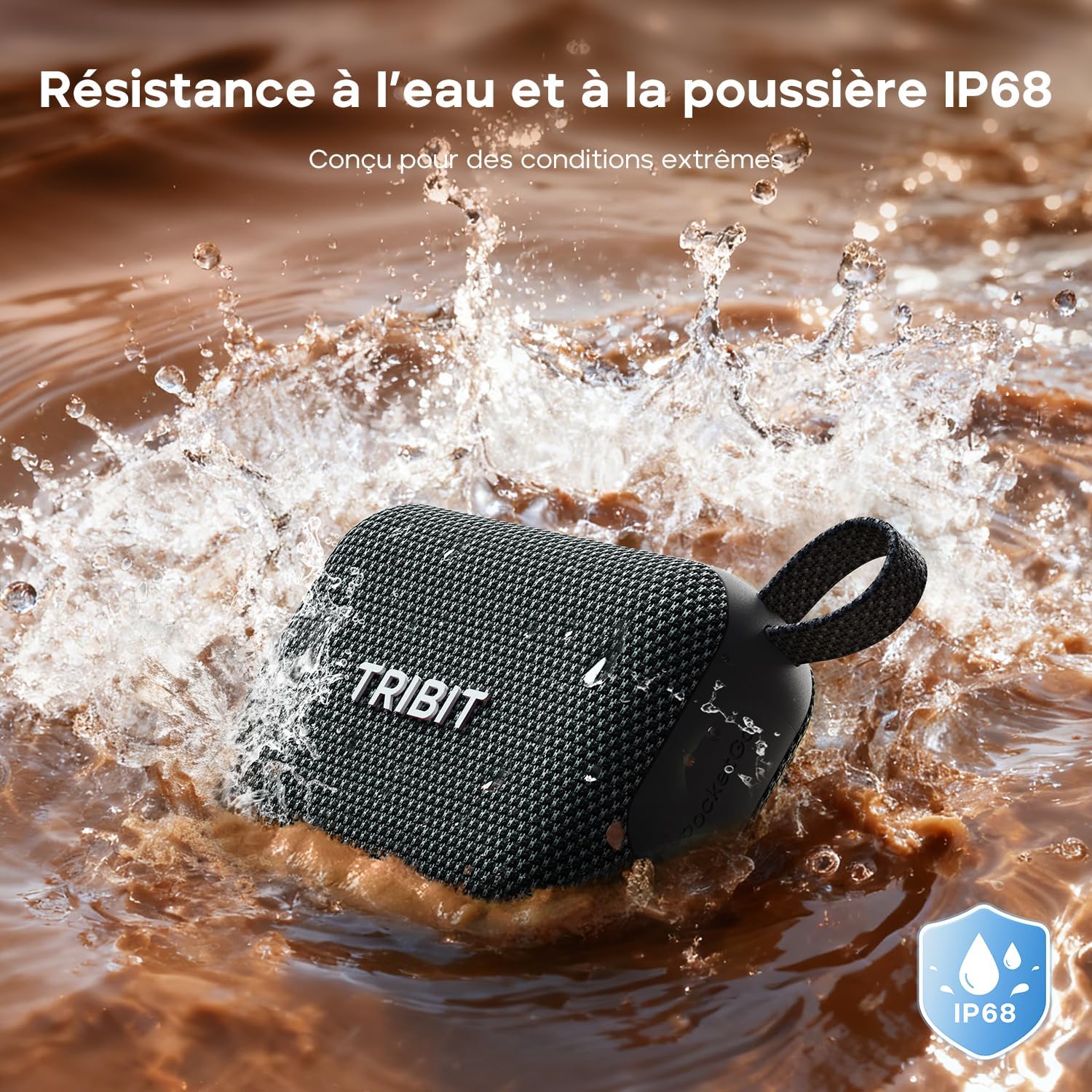 Detalle de Tribit PocketGo – Enceinte Bluetooth Portable, 20h d’autonomie, IP68 et flottante, Son puissant et TWS