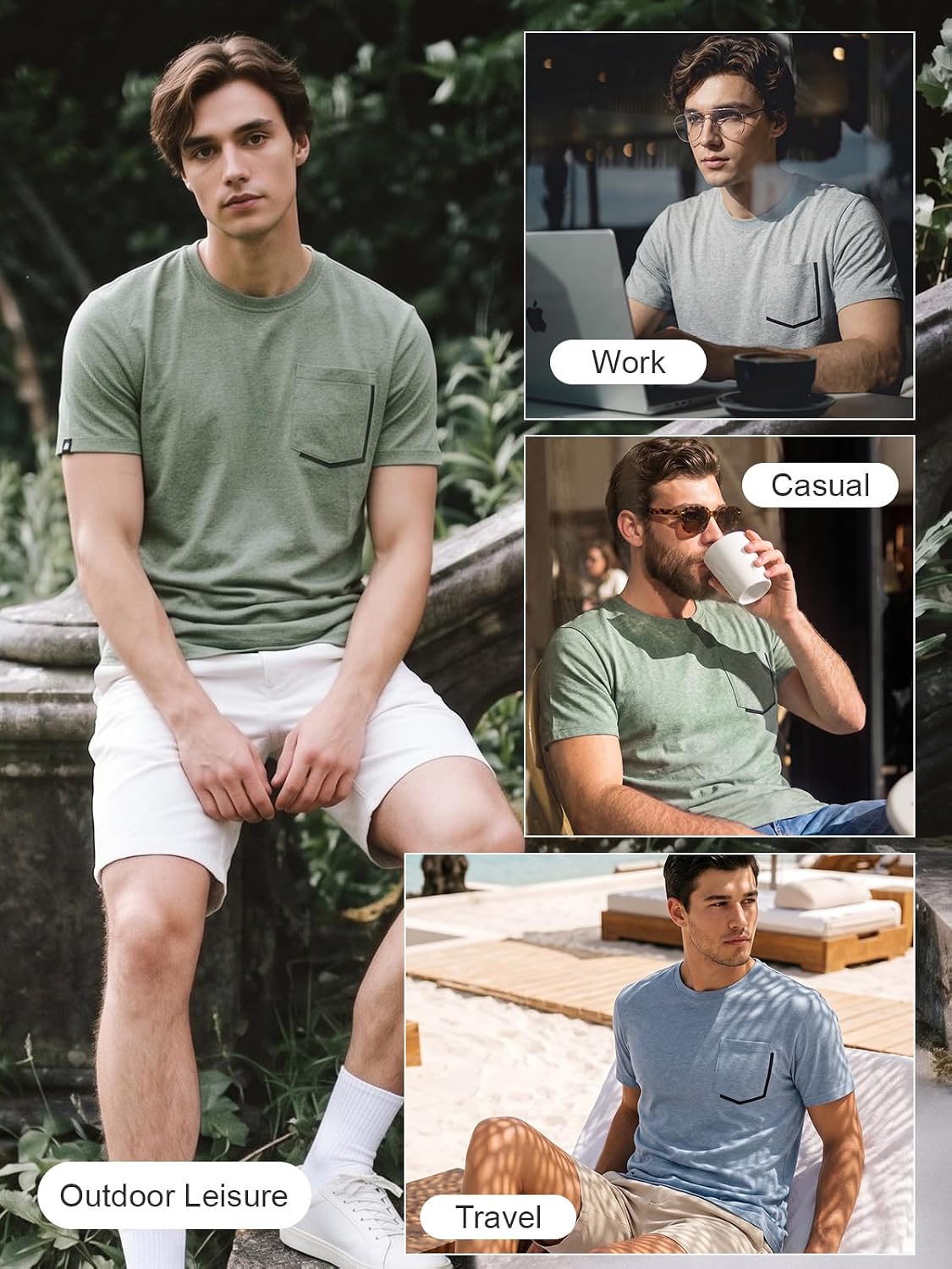 Detalle 2 de Mega Tshop Men's Pocket T-Shirt Cotton-Polyester Blend