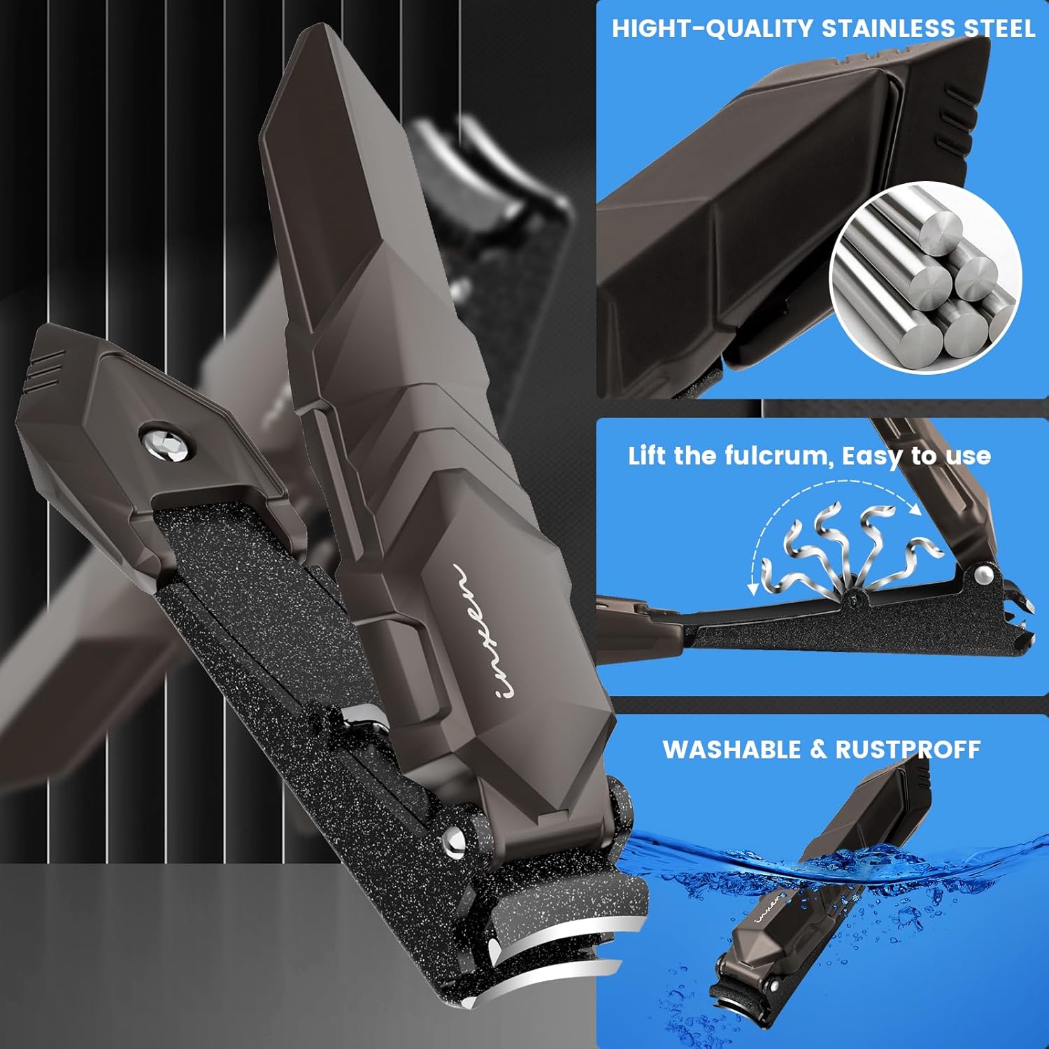 Thumbnail 3 de INXEN Profi Nagelknipser mit Auffangbehälter – scharfer Edelstahl-Nagelschneider für Hände und Füße