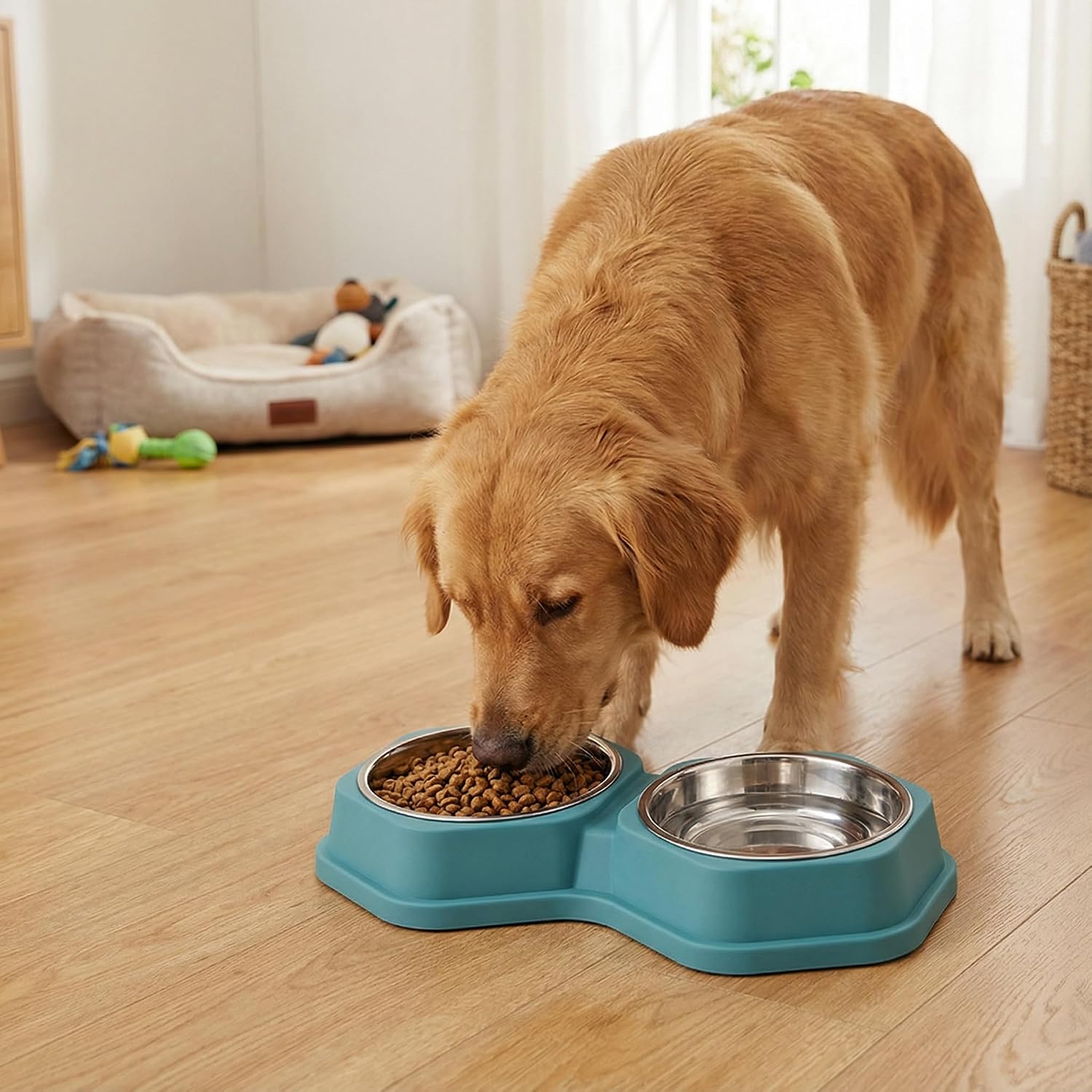 Thumbnail 6 de Double Dog Bowls: Non Slip Removable Stainless Steel Double Pet Bowl 2-in-1 (Dark Blue, S)