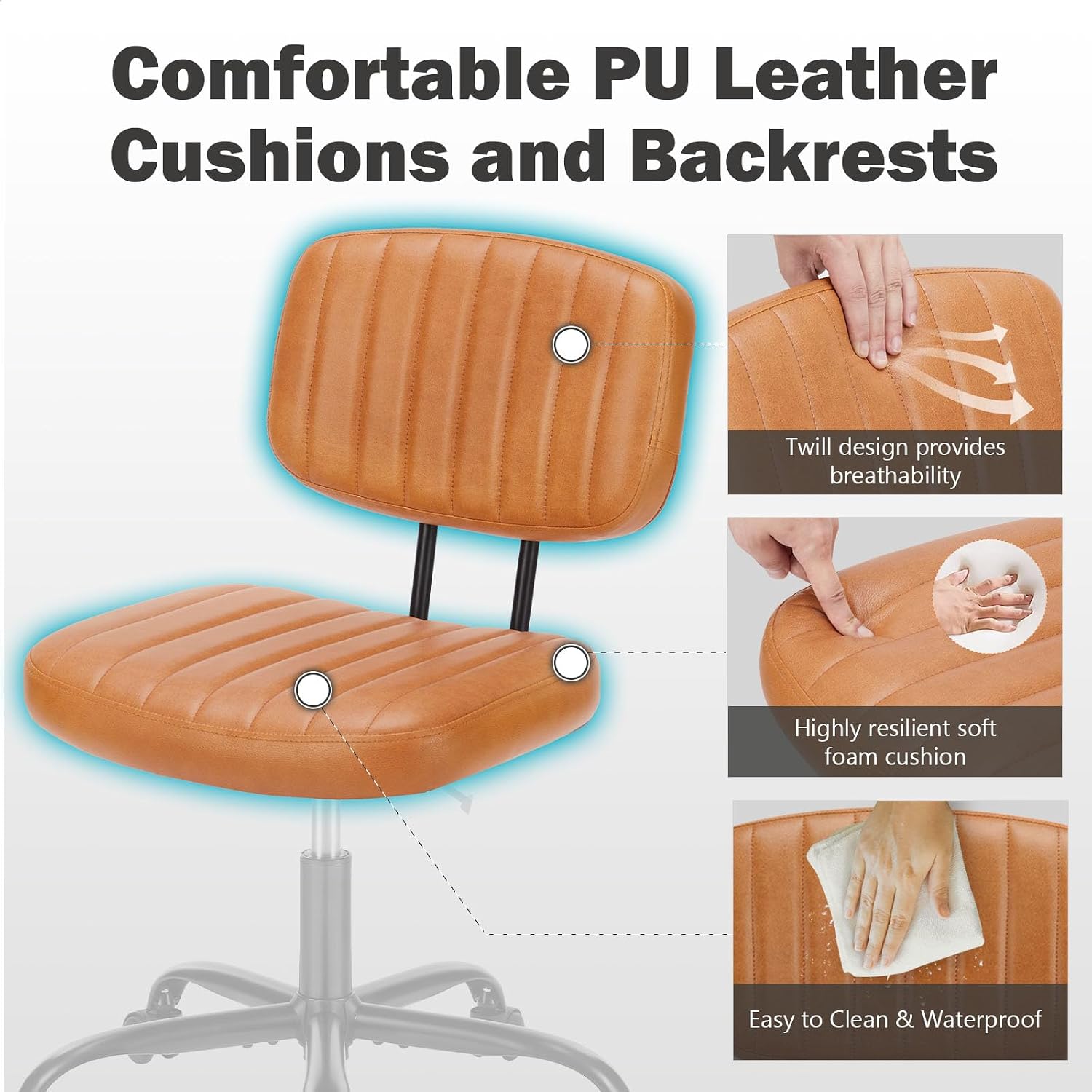 Detalle 2 de DUMOS Armless Desk Chair, PU Leather