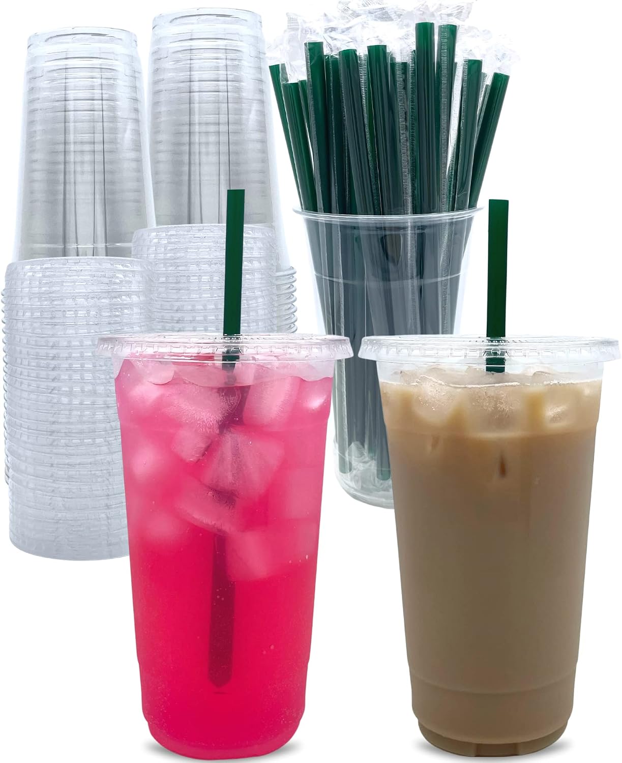 Imagen de Aatriet 100 Sets 32 oz Clear Plastic Cups with Lids and Straws en OfertitasTOP