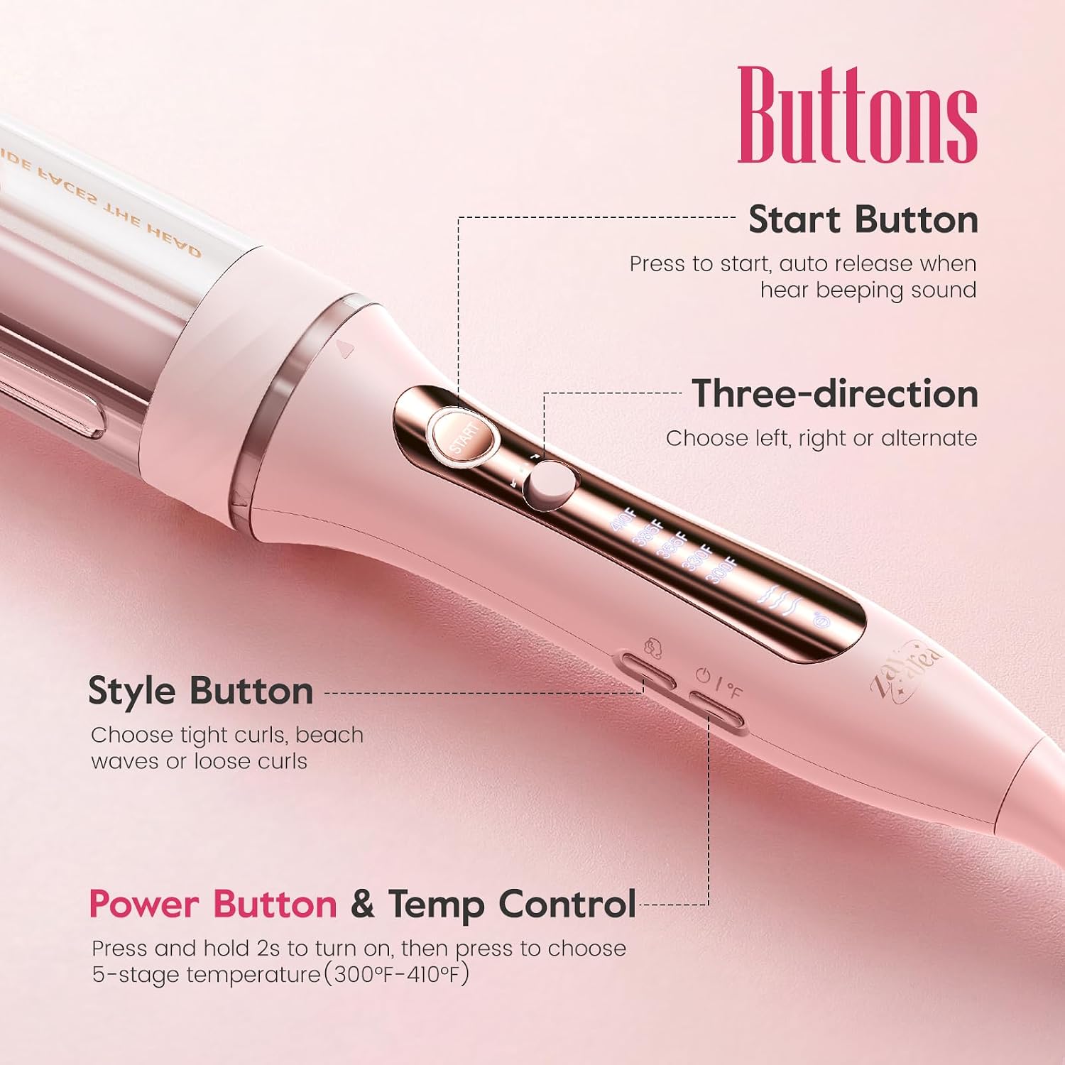 Detalle 2 de ZAVAREA Automatic Rotating Curling Iron (1 Inch) for Long Hair — Beach Waves & Loose Curls, Dual Voltage