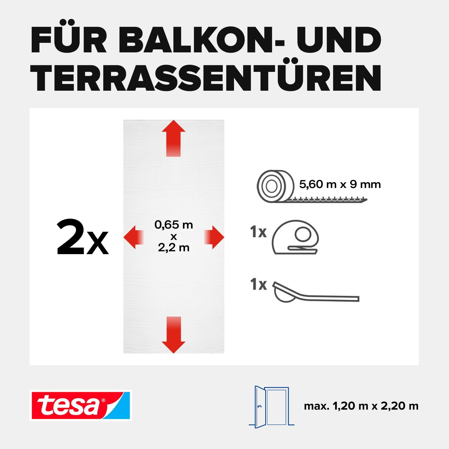 Thumbnail 3 de tesa INSECT STOP Klett Fliegengitter Premium für Türen – 2-tlg, 120 cm x 220 cm, Anthrazit