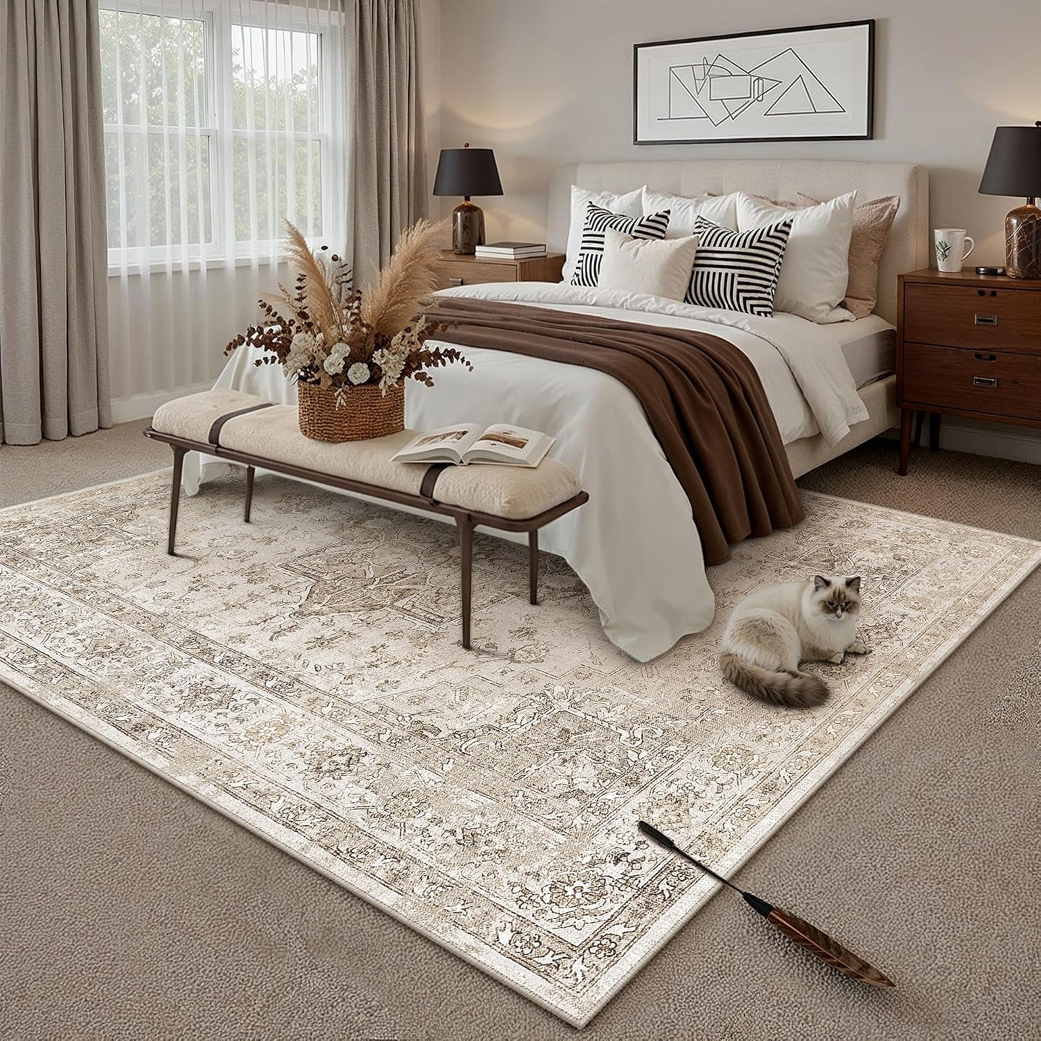 Thumbnail 2 de PureCozy Vintage Teppich Beige 200x300cm – rutschfest, waschbar, Living Room
