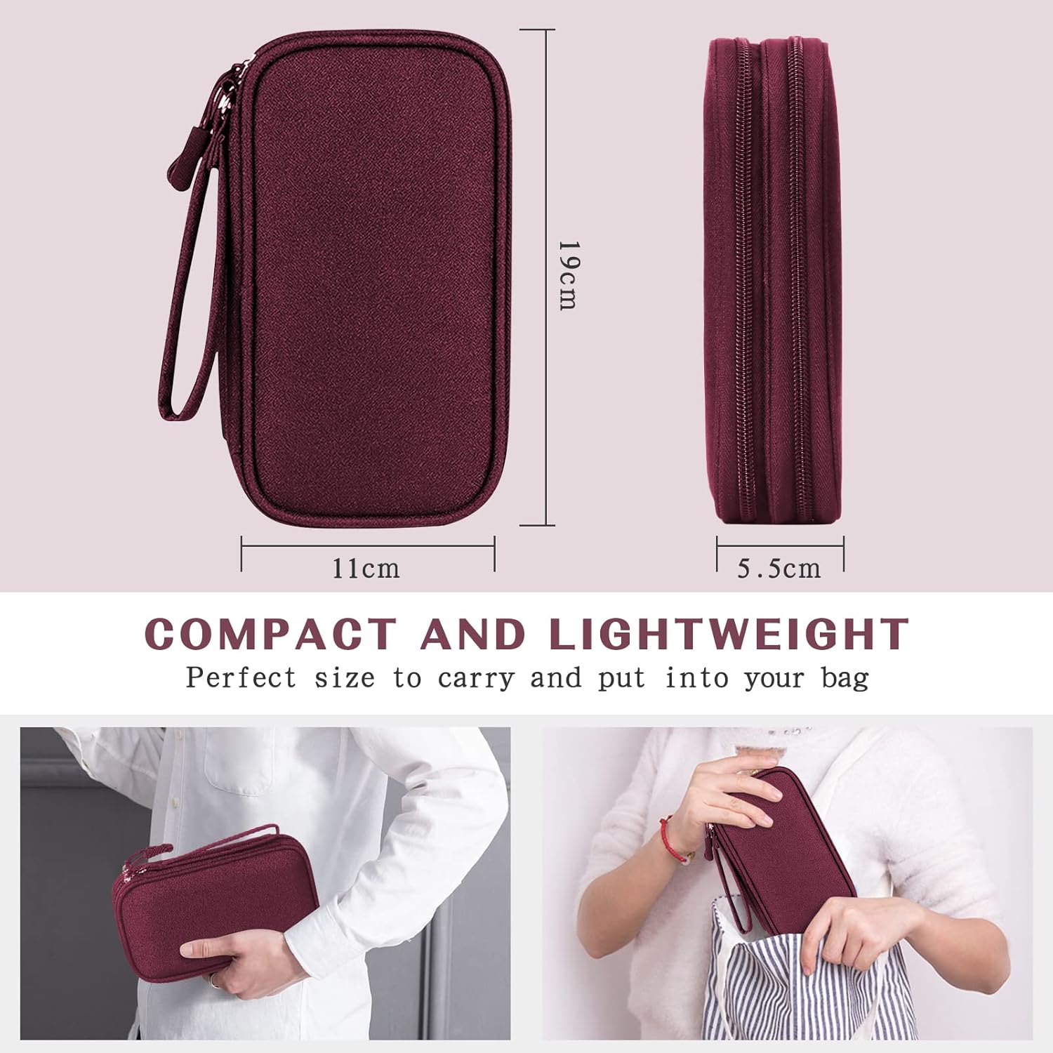 Detalle de Skycase Kabeltasche Doppel – Tragbare Organizer-Tasche für Elektronikzubehör, 2 Fächer, wasserdicht, kompakt