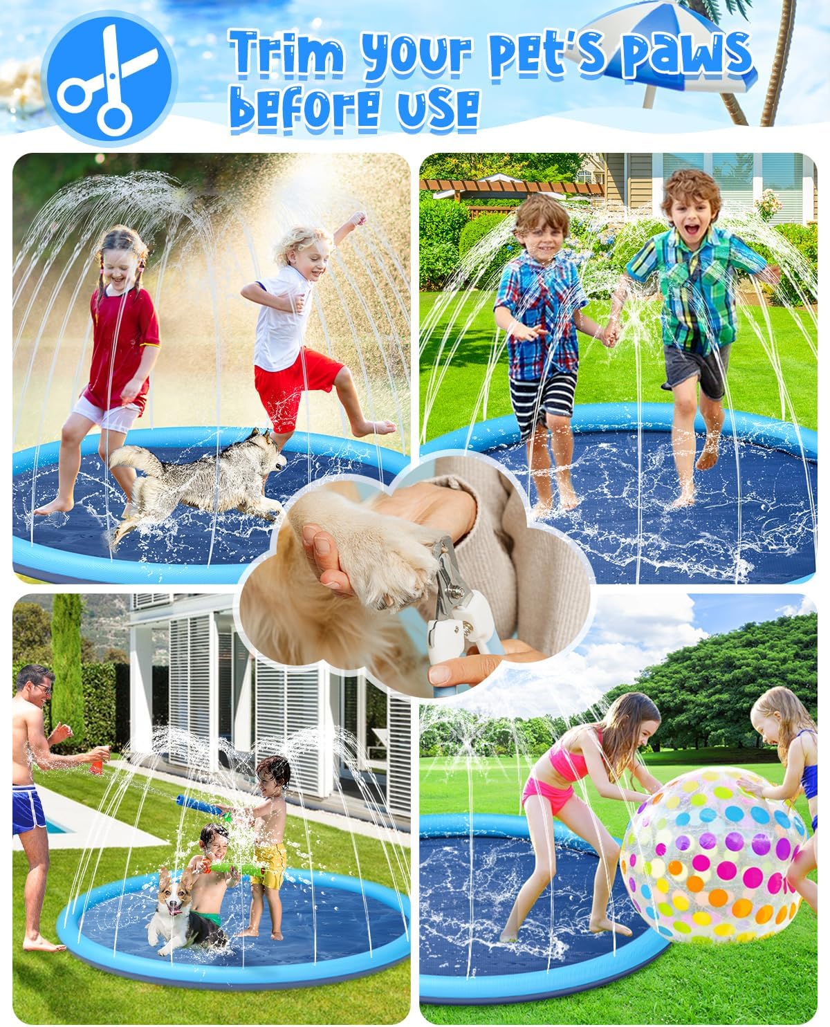 Thumbnail 5 de YSJILIDE Splash Pad for Kids and Dog — 102" Non-Slip Outdoor Sprinkler Play Mat