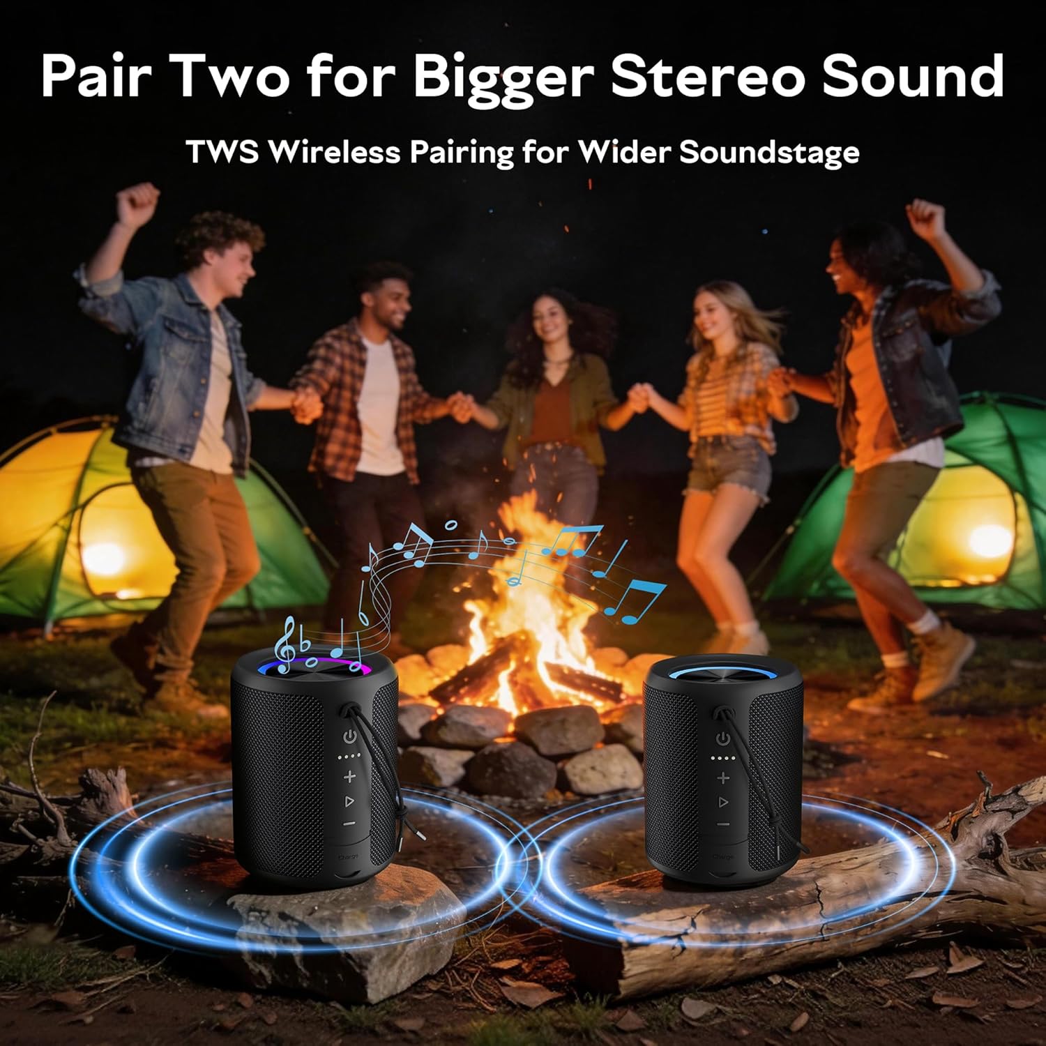 Detalle de DUDGSIS Portable Bluetooth Speaker (IPX7, 20W Stereo) with Beat-Synced RGB Light