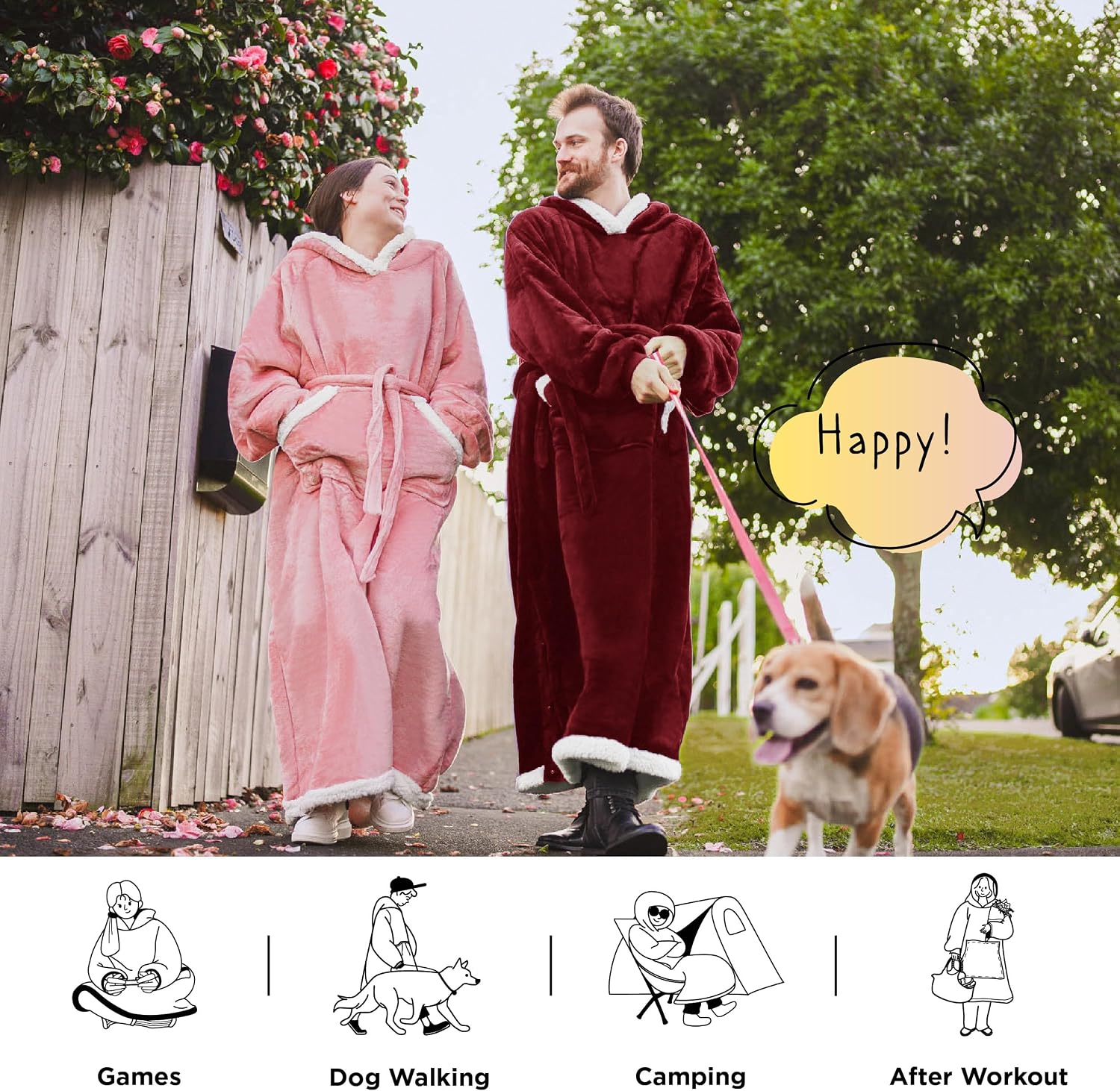 Detalle 1 de Bedsure Long Sherpa Wearable Blanket Hoodie, Oversized Burgundy