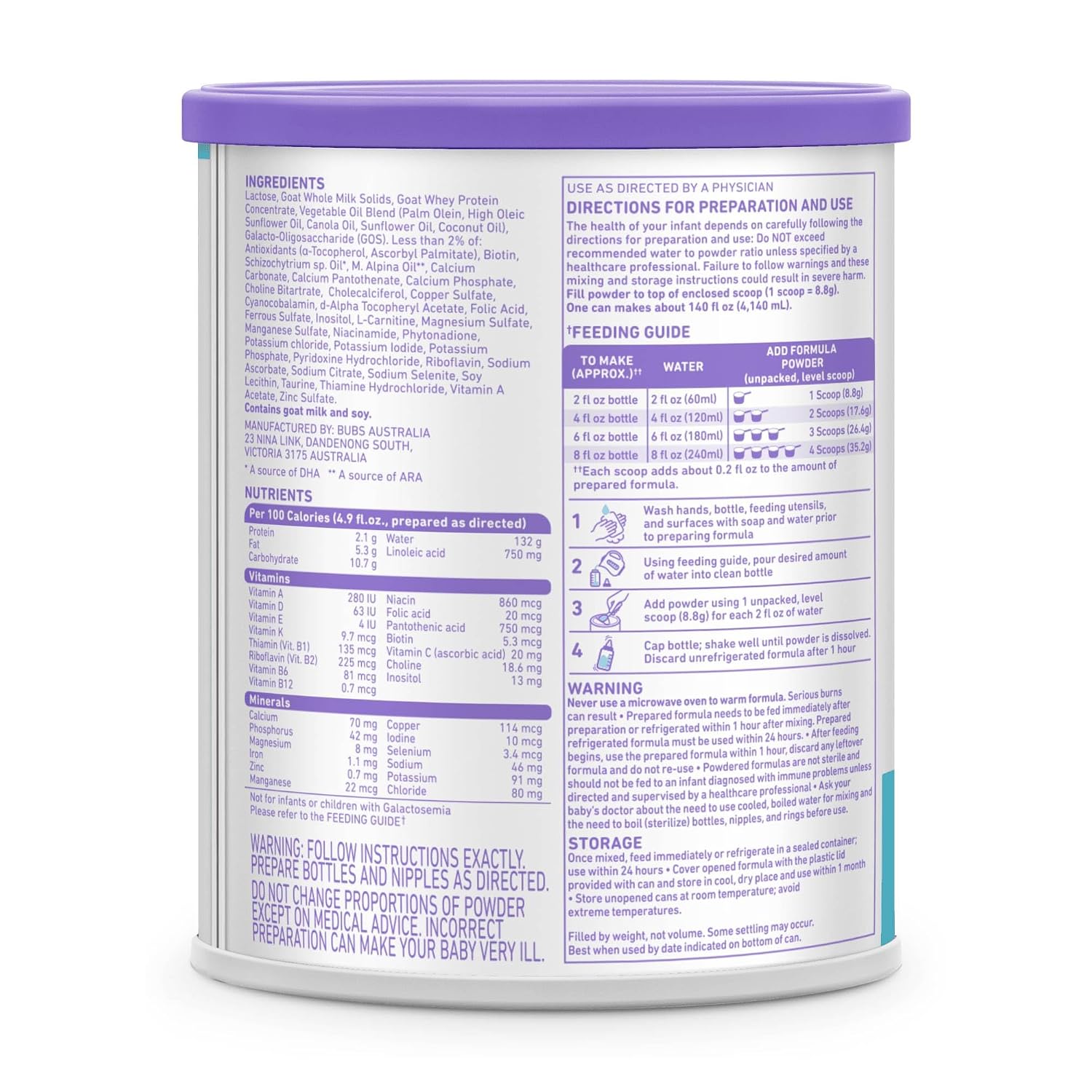 Thumbnail 1 de Bubs Whole Goat Milk Infant Formula for 0–12 Months (20 oz) – Non-GMO Pick for Sensitive Tummies