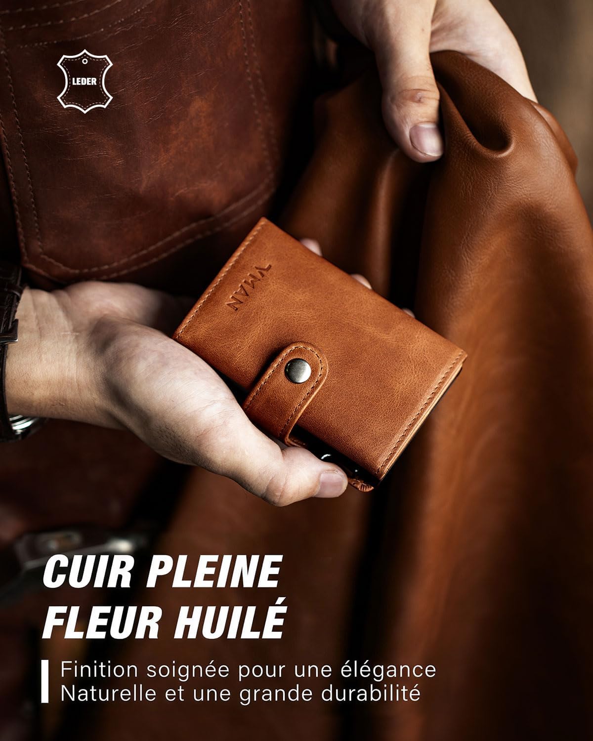 Thumbnail 5 de VMAN Portefeuille Homme – Slim en Cuir Pleine Fleur avec Poche à Monnaie et Protection RFID