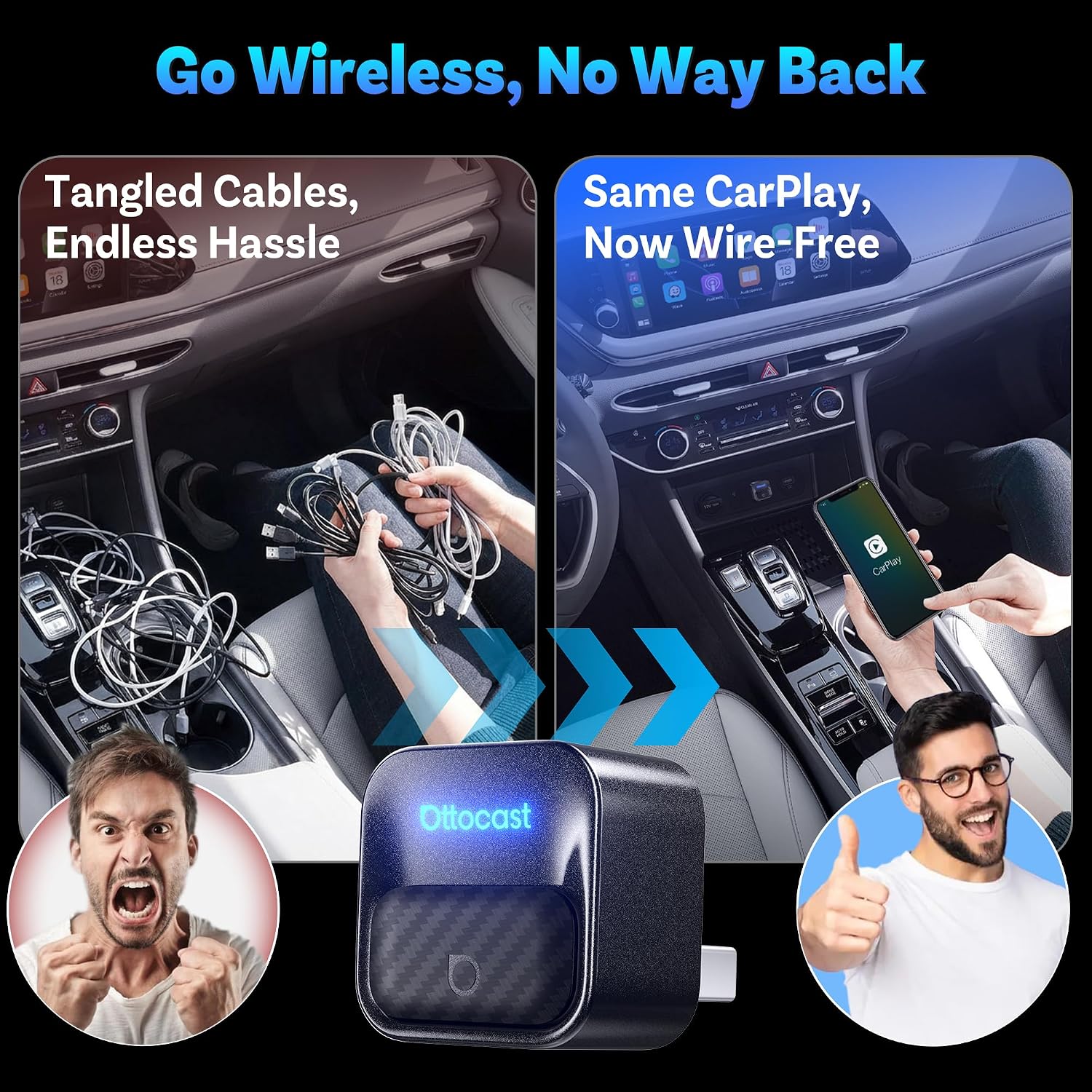 Detalle de OTTOCAST Mini Core 2-in-1 Wireless CarPlay & Android Auto Adapter Mini Cube