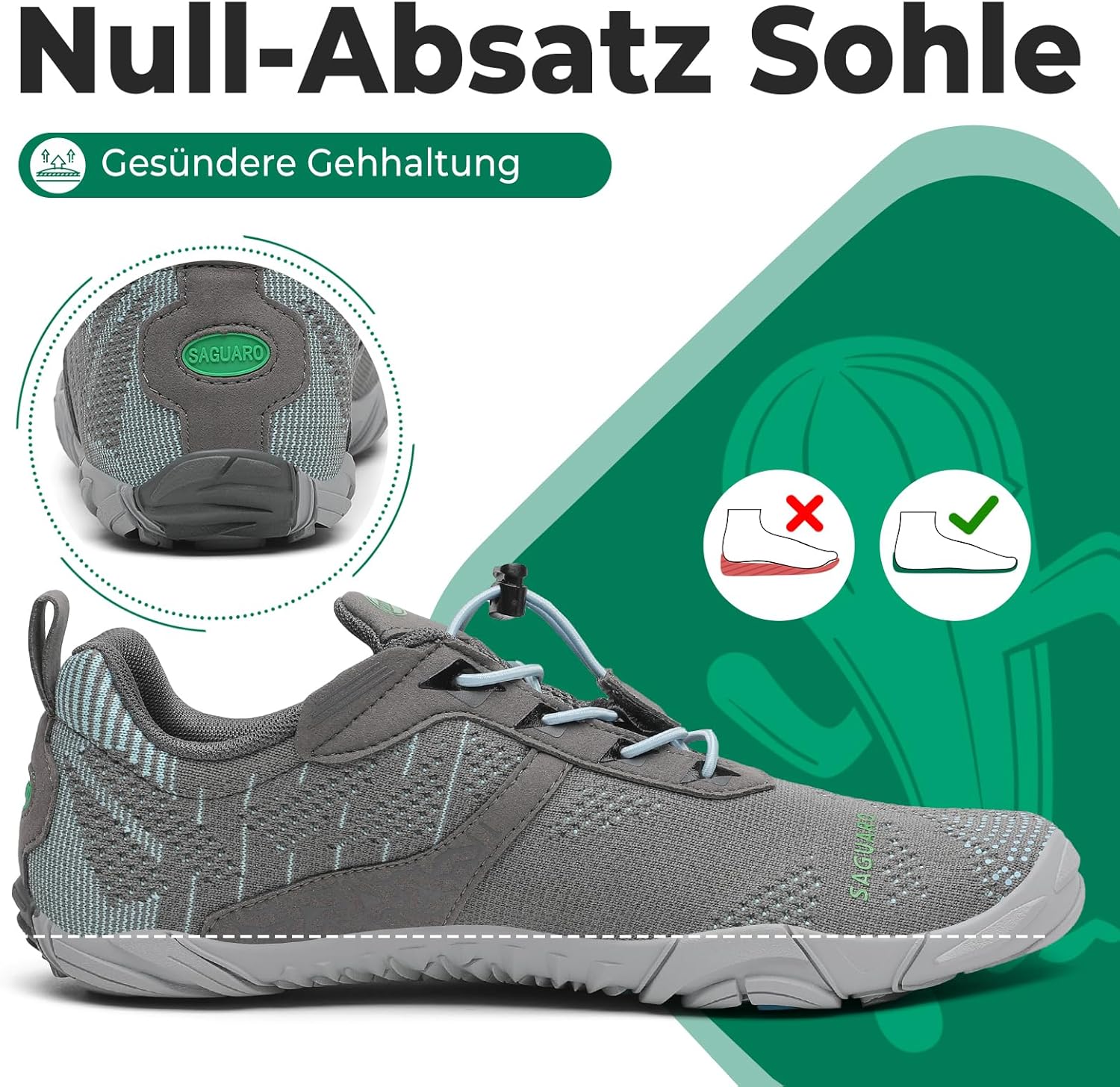 Detalle de SAGUARO Knit Barfußschuhe – rutschfeste Barfußschuhe mit Zero-Drop, Gr. 36–48