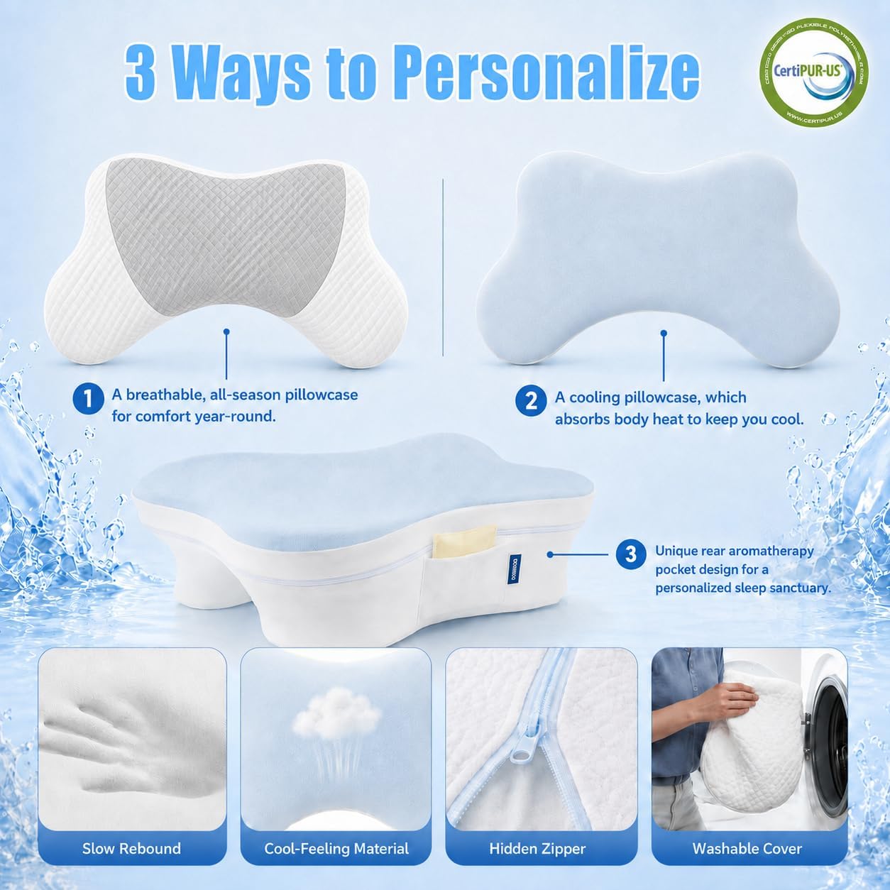 Thumbnail 5 de MONSAO rx002 Side Sleeper Pillow with Arm Hole, Memory Foam & Extra Pillowcase