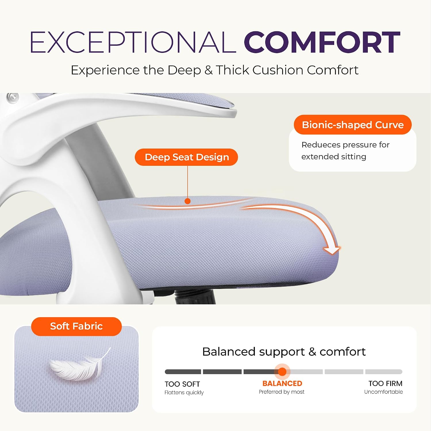 Detalle de NEO CHAIR NEC Office Desk Chair, Purple Mesh, Flip-Up Arms, Lumbar Support