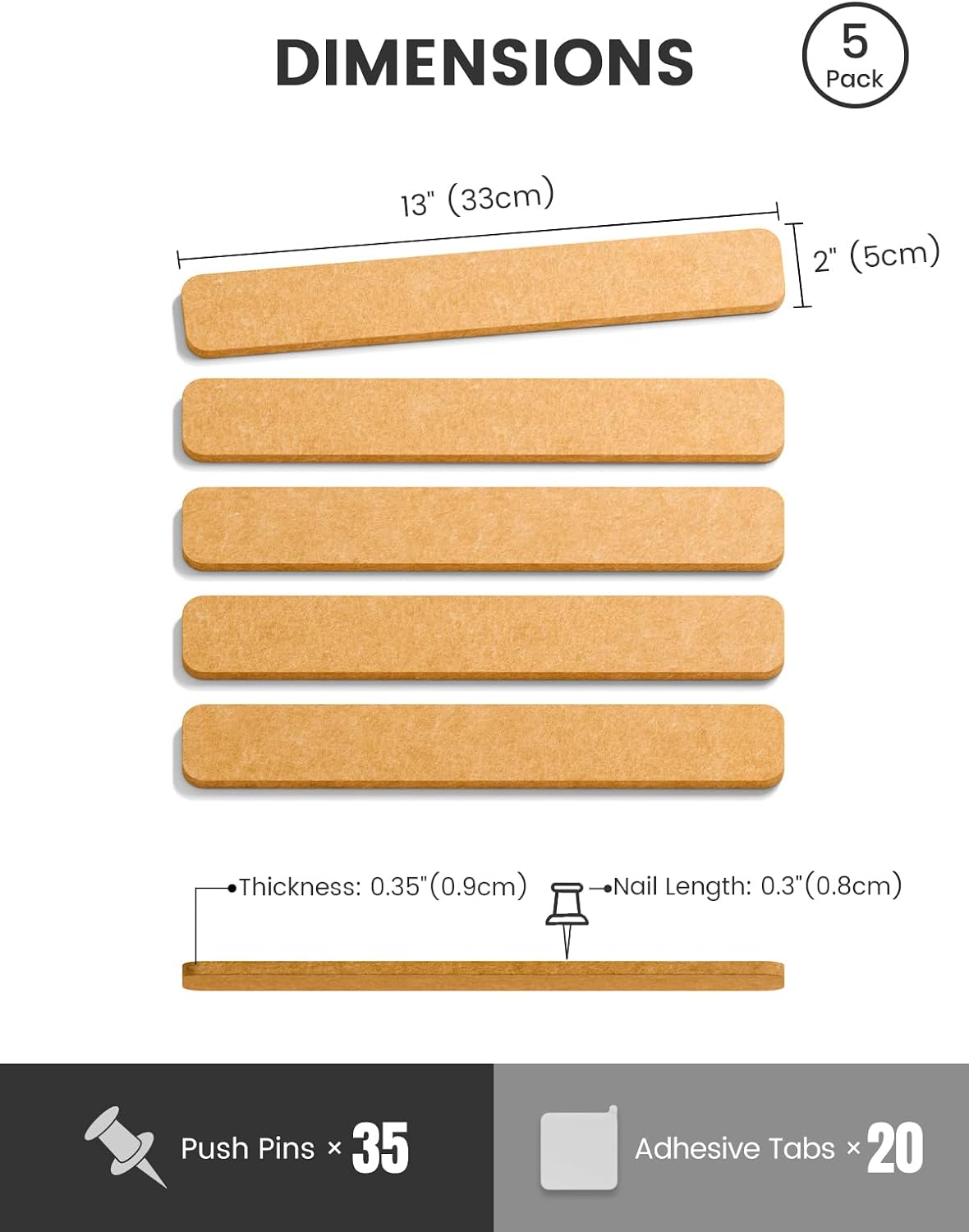 Detalle de Fluxynara Cork Board Alternative Felt Strip Board 5-Pack (33 x 5 cm) in Sunset Yellow