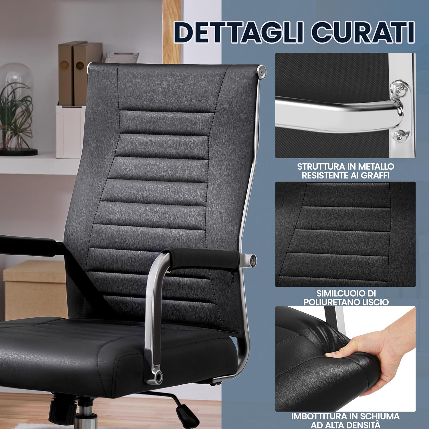 Thumbnail 4 de Yaheetech sedia da ufficio ergonomica con schienale alto reclinabile e seduta regolabile, portata 136 kg, nera