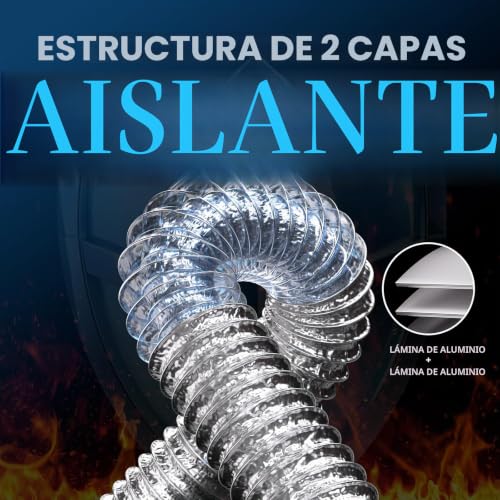 Detalle 2 de Hon&Guan Ø150mm Tubo Flexible de Aluminio con Abrazaderas y 2 m de Extensión