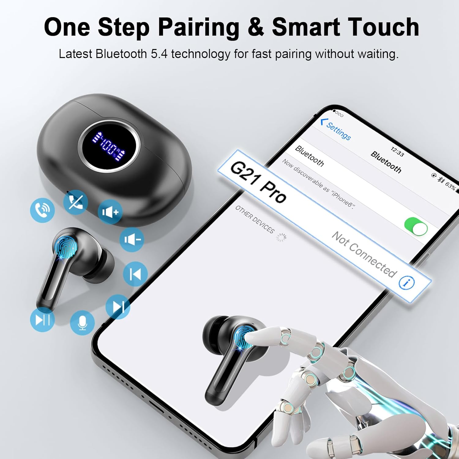 Thumbnail 5 de Rinsmola G21Pro Bluetooth 5.4 Wireless Earbuds (3D Stereo, ENC Mic, IP-X7, 40+Hrs USB-C)
