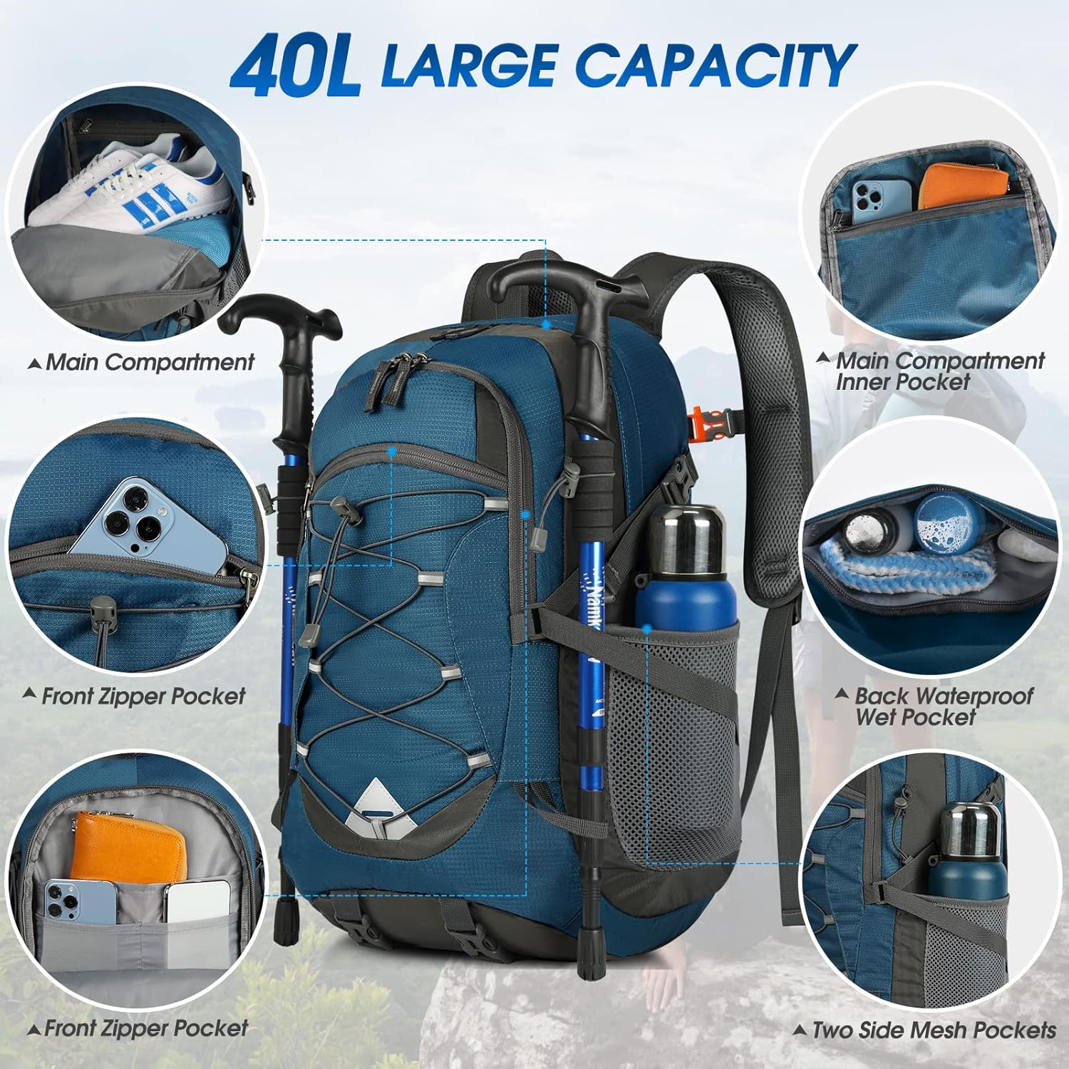 Thumbnail 2 de IGOLUMON Sac à Dos Randonnée 40L Ultraléger et Pliable – Polyvalent pour Homme et Femme