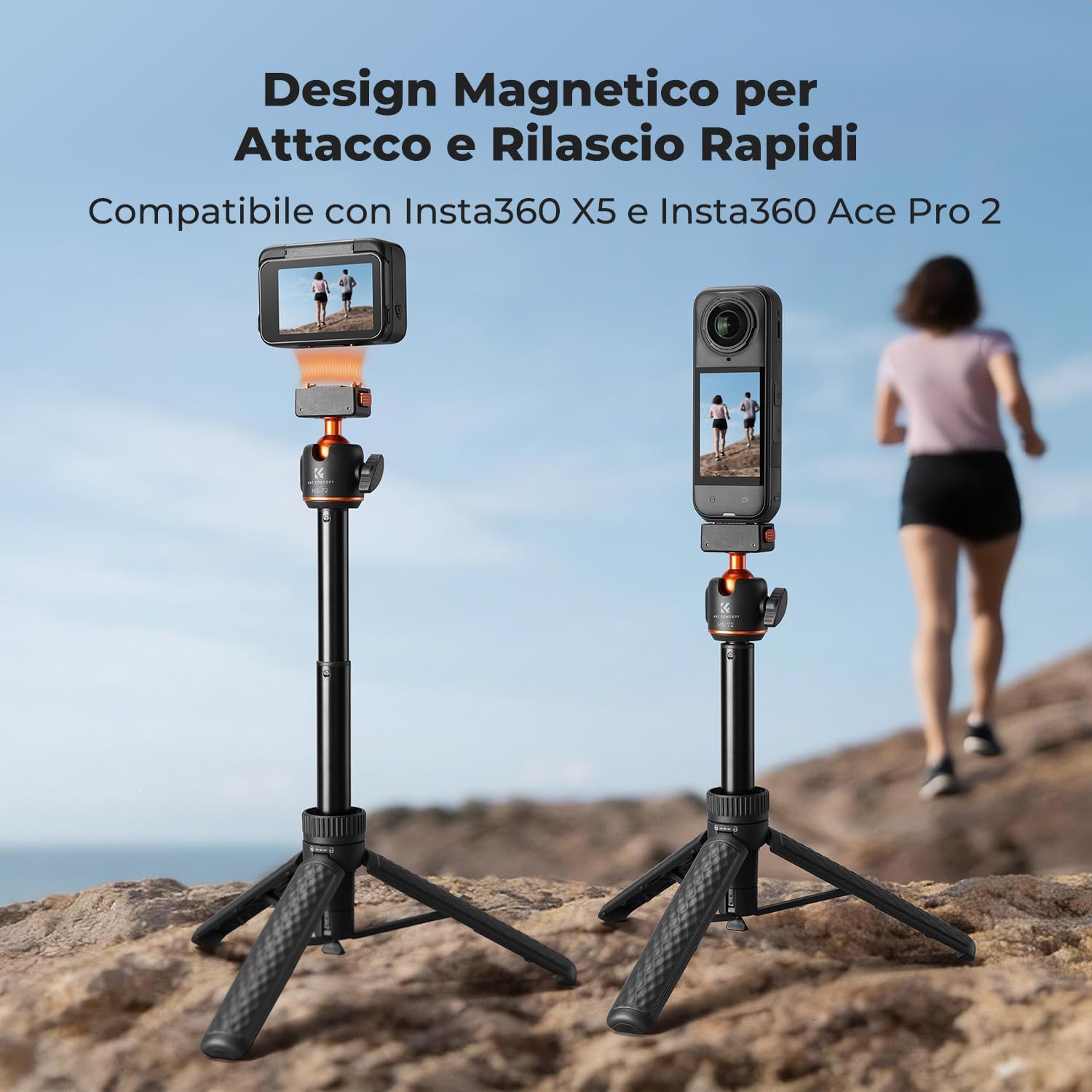 Detalle de K&F CONCEPT Treppiede magnetico a sgancio rapido per Insta360 X5/Ace Pro 2: stabilità e versatilità in un corpo leggero