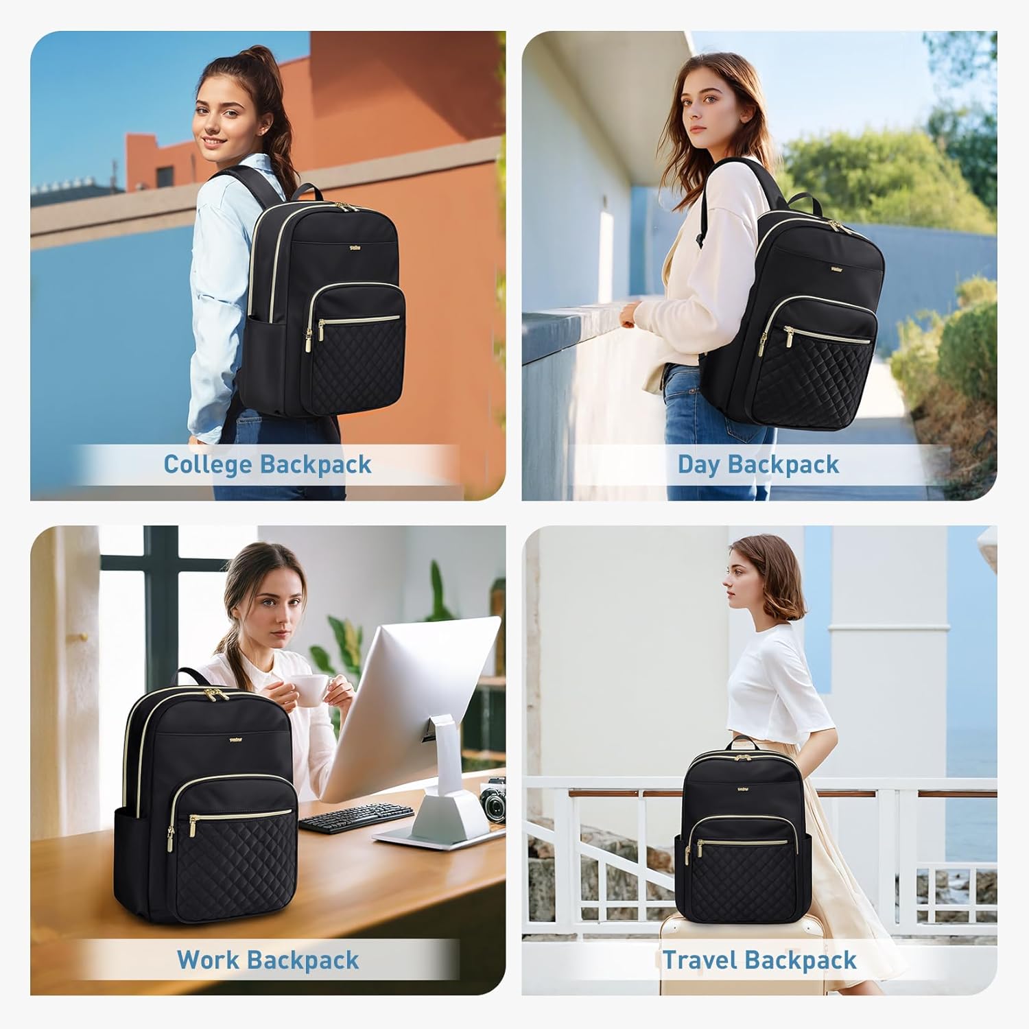 Detalle 2 de VNINE Lightweight Laptop Backpack for Women – 16 Inch, Waterproof, Multi-pocket Rucksack