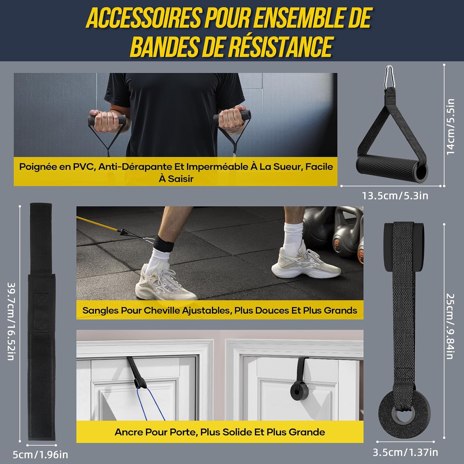 Detalle de Fokky Kit Elastique Musculation – 5 Niveaux avec Ancrage et Accessoires
