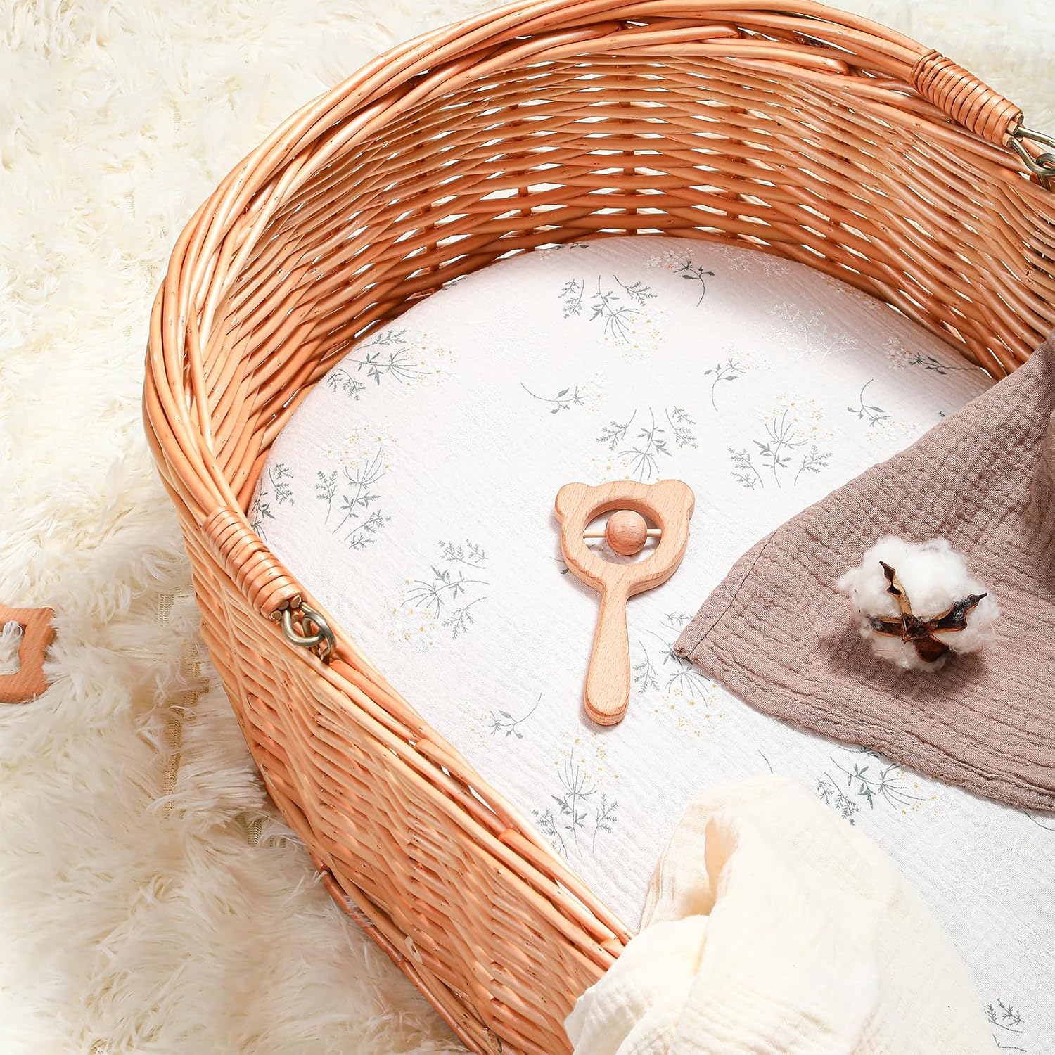 Thumbnail 5 de Peepeemax lot de 2 draps-housses en mousseline de coton 80x40 cm (couffin/berceau)