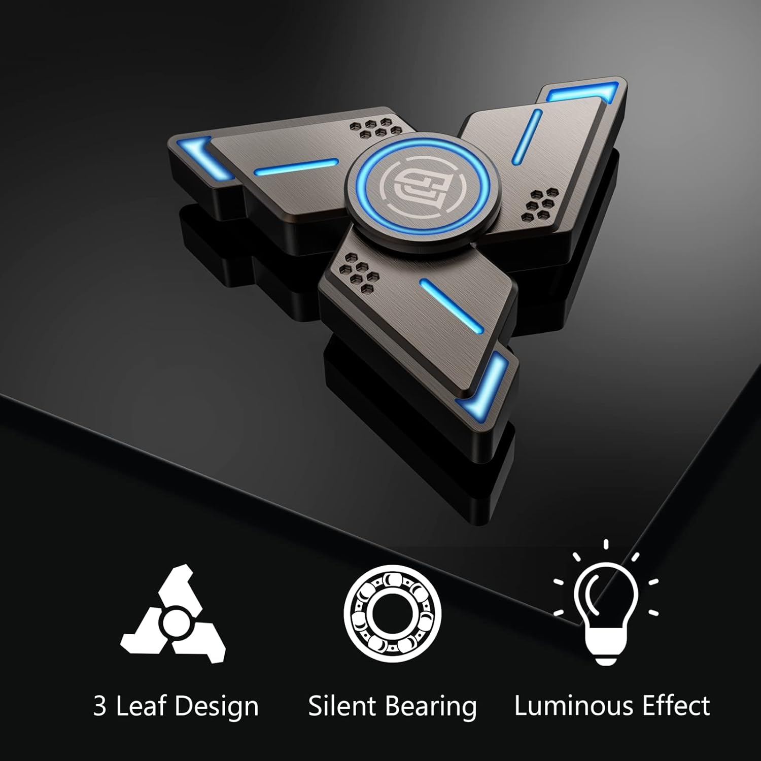 Detalle de Coolden Fidget Spinner Metall — leuchtend im Dunkeln, Dreieck-Design, Hochgeschwindigkeit