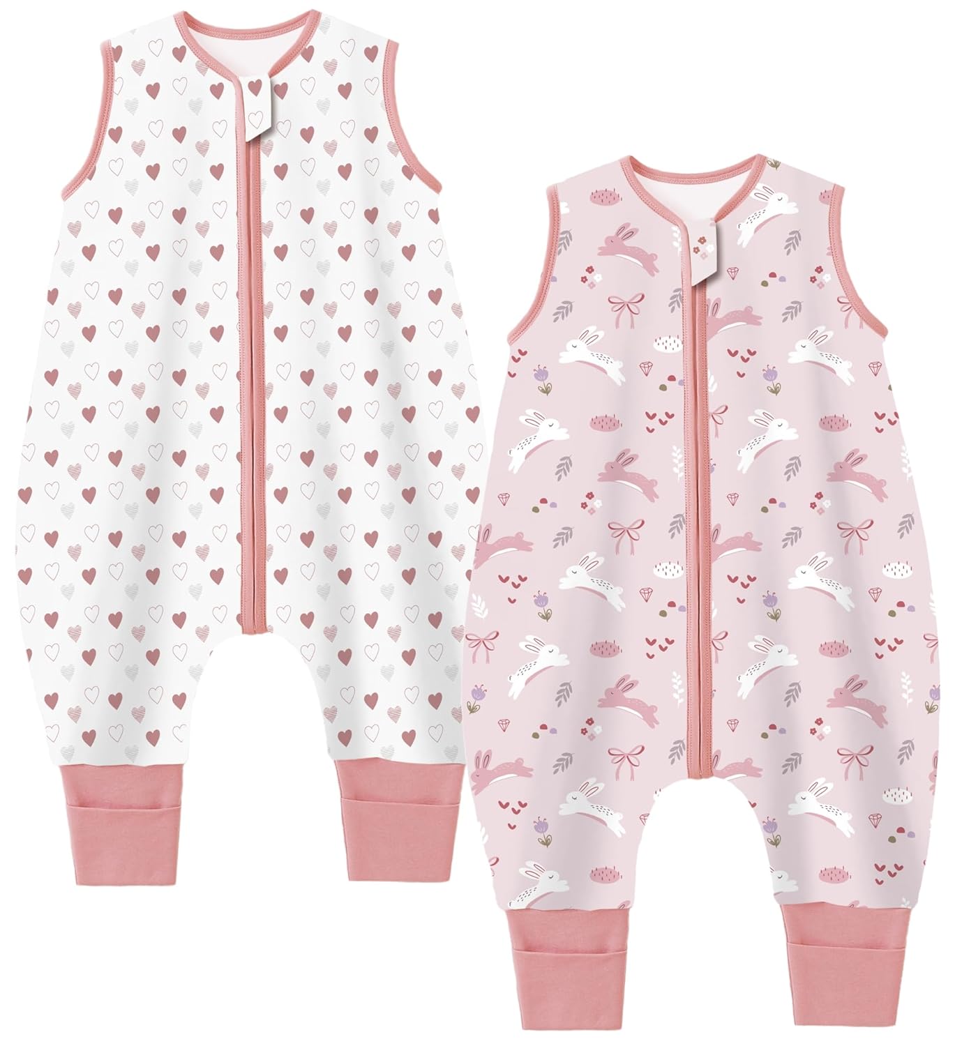 Teechodina Baby Schlafsack mit Füßen im 2er-Set (100% Baumwolle, 1,5 Tog) für 80–90 cm