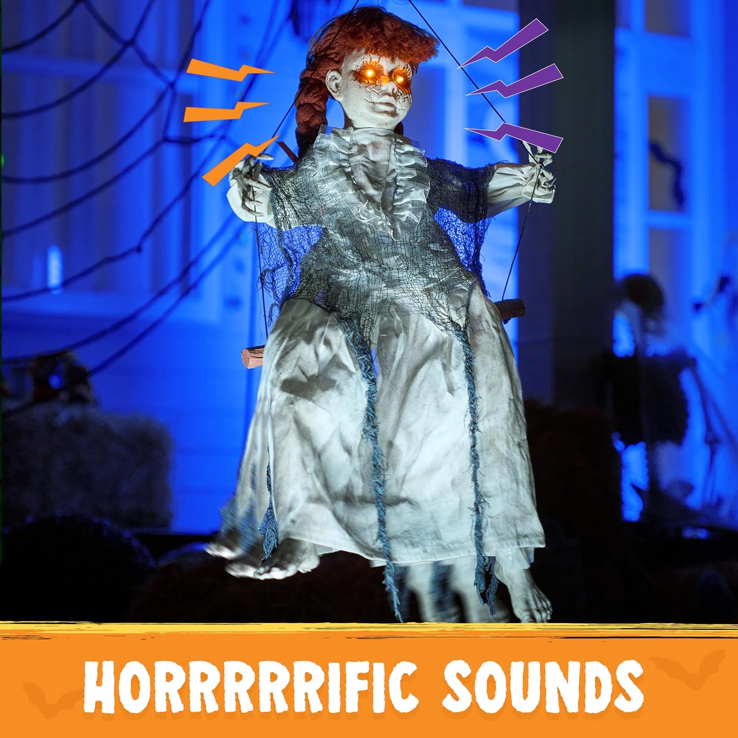 Detalle 1 de JOYIN Hanging Animated Halloween Girl Doll with Sound and Light-Up Eyes