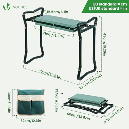 Detalle de vounot Banc de Jardinage Pliable 2 en 1 – Agenouilloir et Siège avec Pochette de Rangement