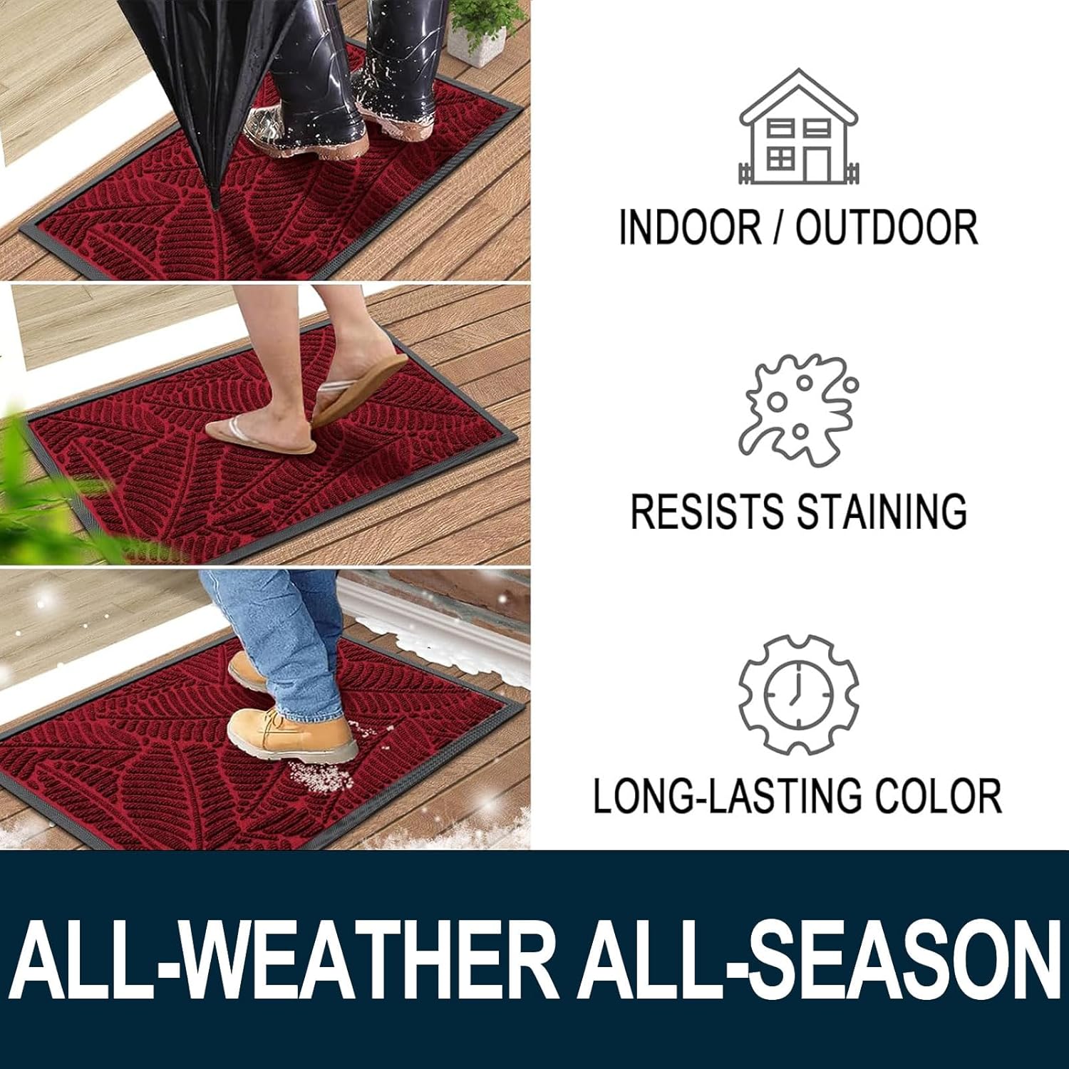 Detalle 2 de Colorxy 29.5 x 17-Inch Burgundy Doormat, Low-Profile Rubber Backing