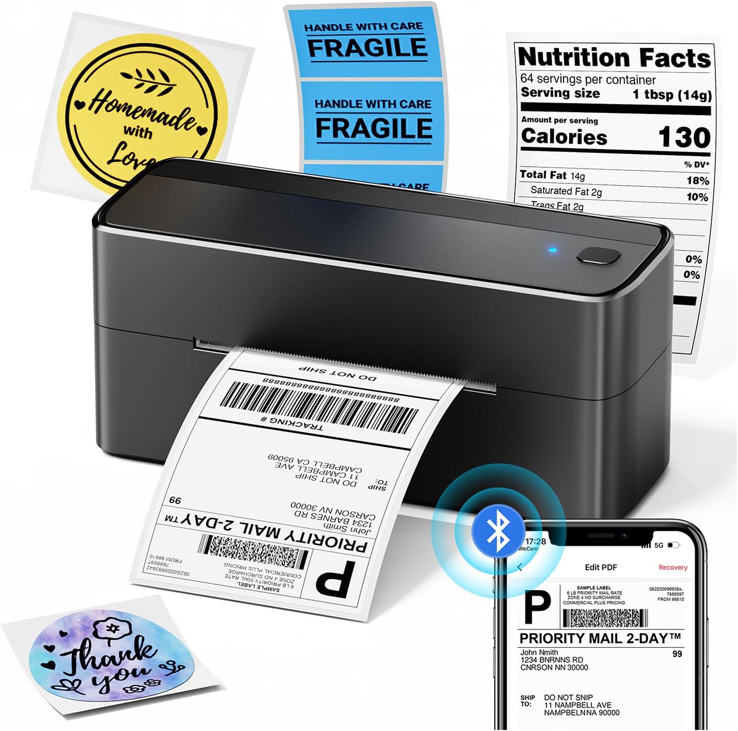 Phomemo 241BT Bluetooth 4x6 Wireless Thermal Shipping Label Printer for Small Business (Black)