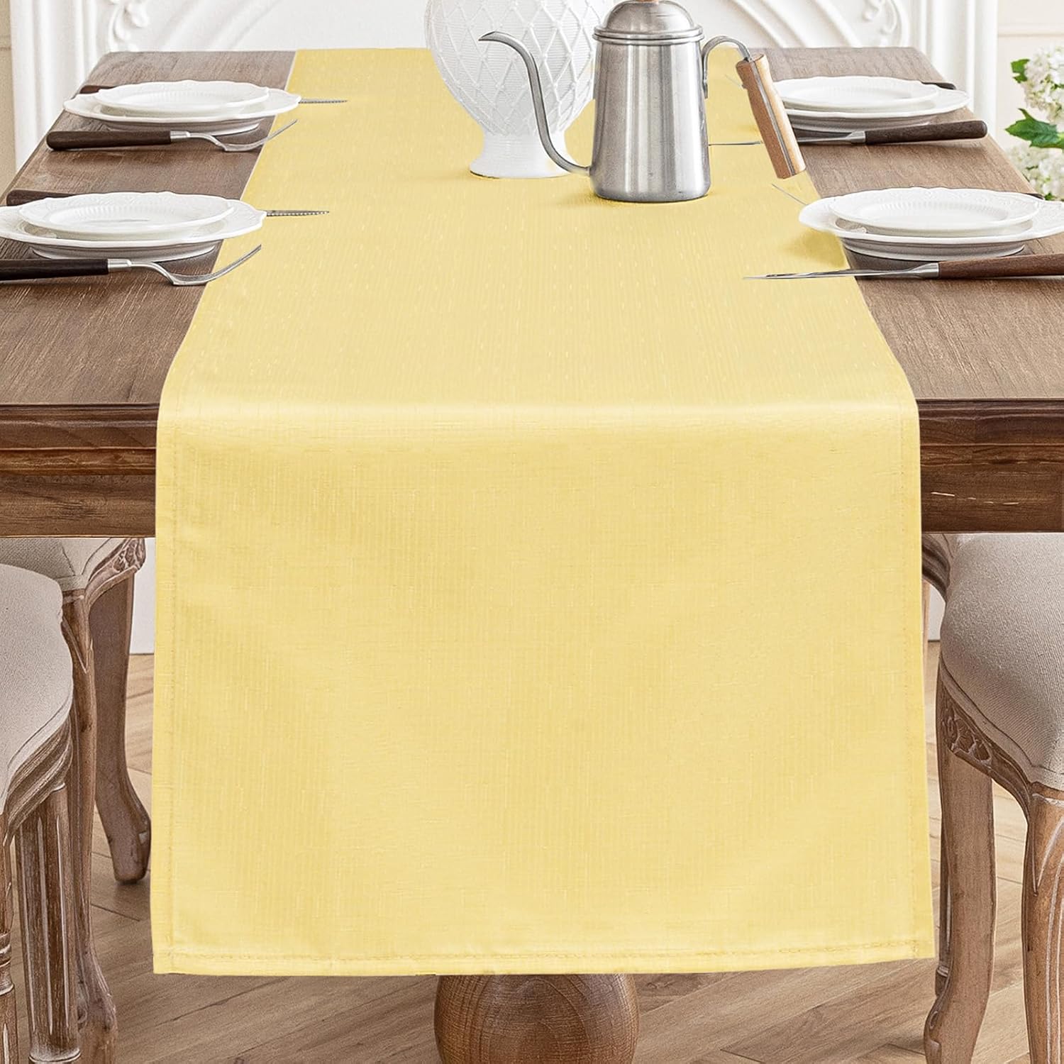 Detalle de AooHome Tischdecke Gelb 100x140 cm Leinen-Optik