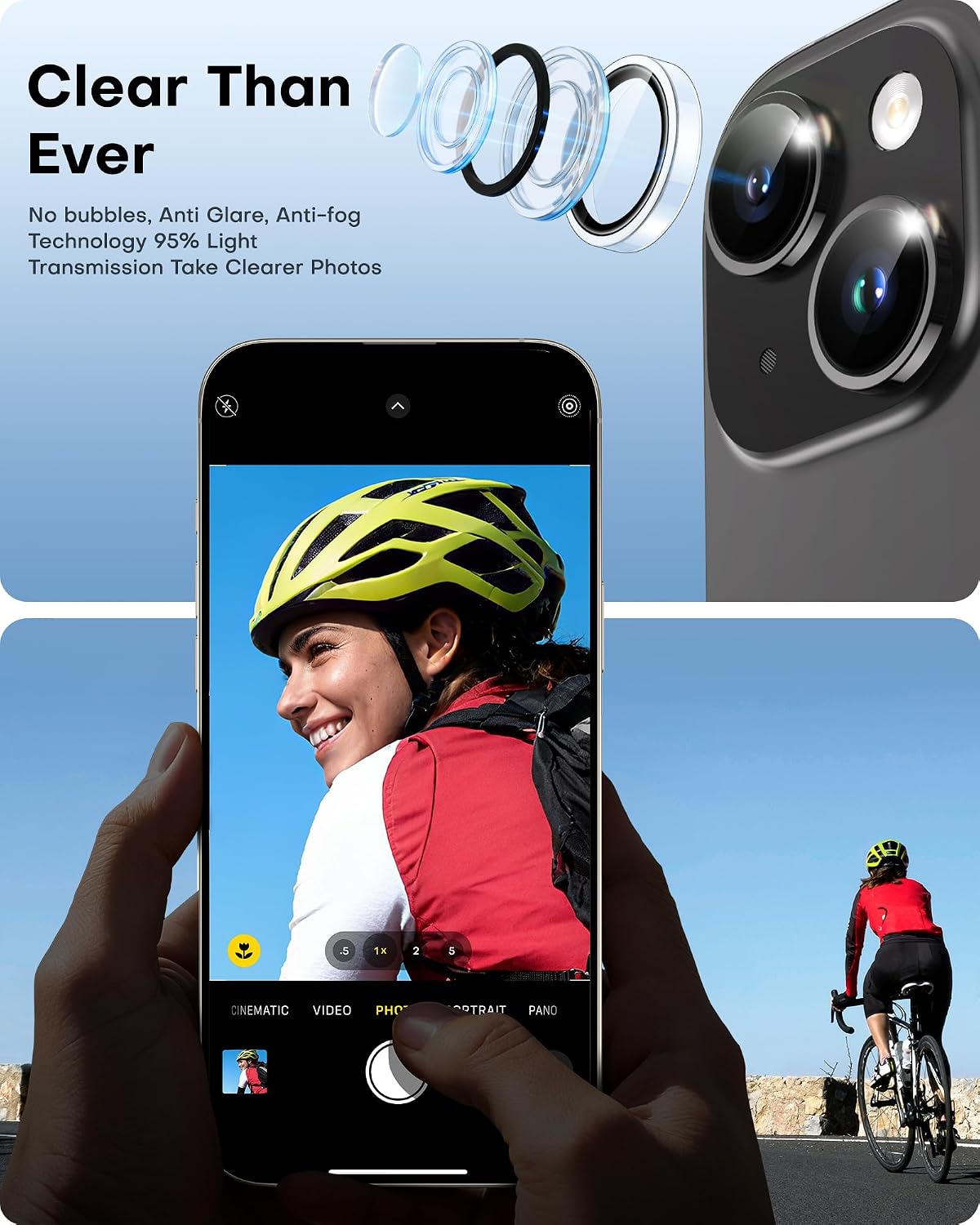 Thumbnail 3 de TOCOL 2+1 Pack for iPhone 15 Screen Protector 6.1-Inch + Camera Lens Protector